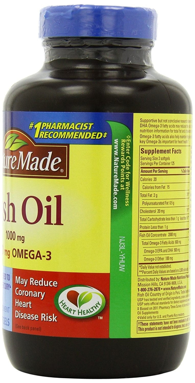 NATURE MADE 1000MG FISH OIL SOFTGELS OMEGA 3 HEART HEALTH SUPPLEMENT - 250CT