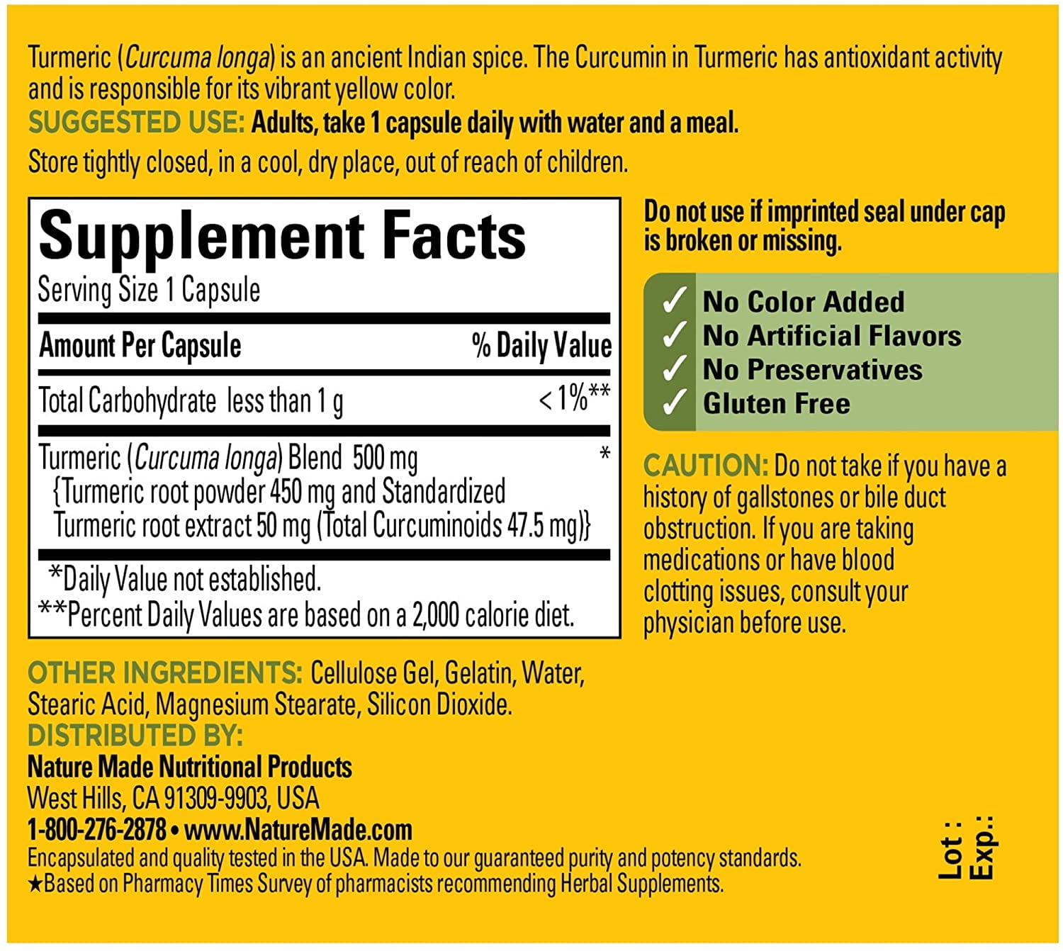 NATURE MADE TURMERIC CURCUMIN ANTIOXIDANT BENEFITS STANDARDIZED EXTRACT 60 CAPSULES 3 PACK