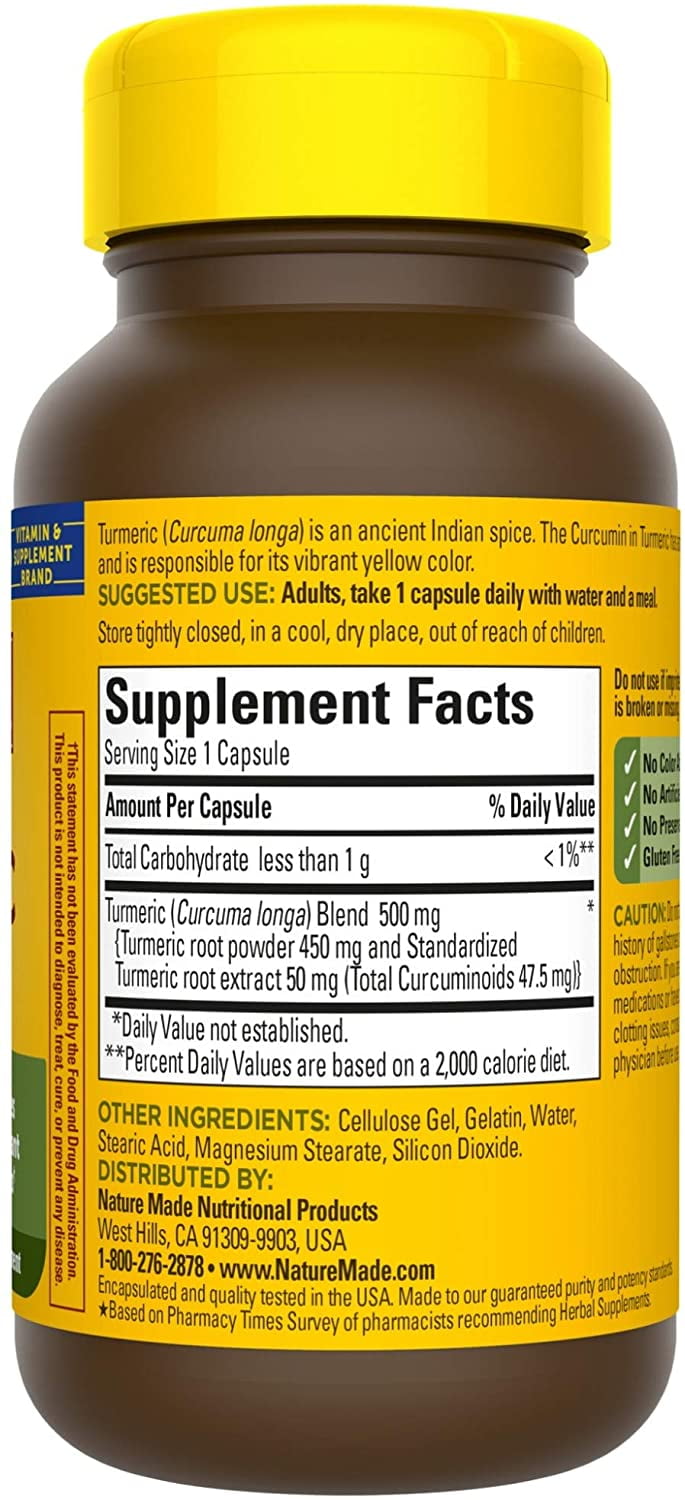 NATURE MADE TURMERIC CURCUMIN ANTIOXIDANT BENEFITS STANDARDIZED EXTRACT 60 CAPSULES 3 PACK