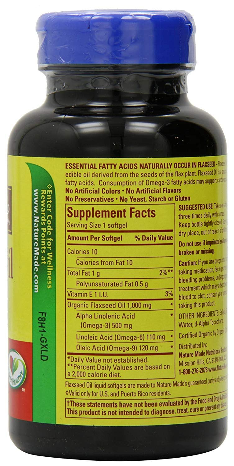 NATURE MADE FLAXSEED OIL 1000MG SOFTGELS 100 COUNT FOR HEALTHY LIVING