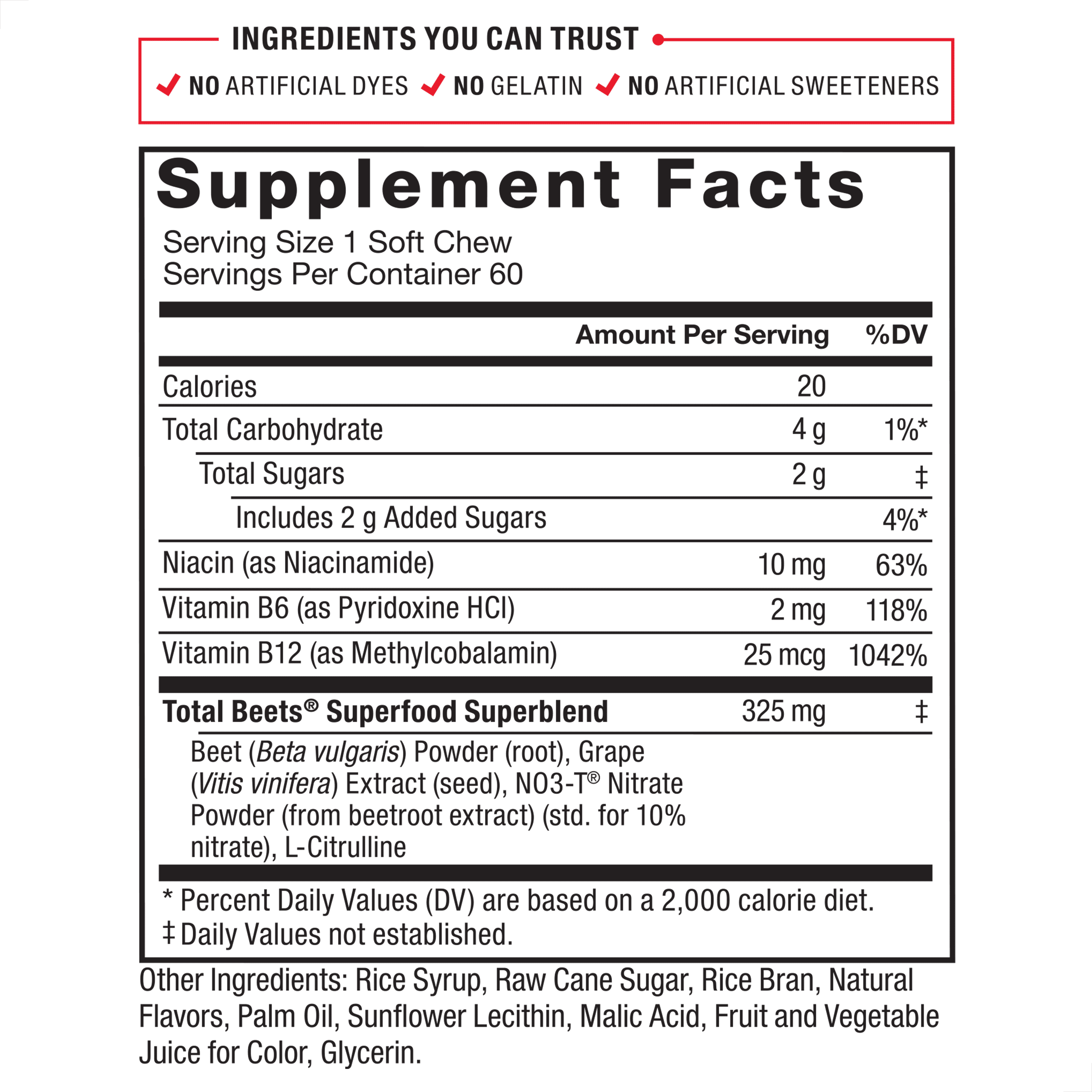 FORCE FACTOR TOTAL BEETS BEET ROOT SOFT CHEW SUPPLEMENT 60 CHEWS BEETROOT GUMMIES