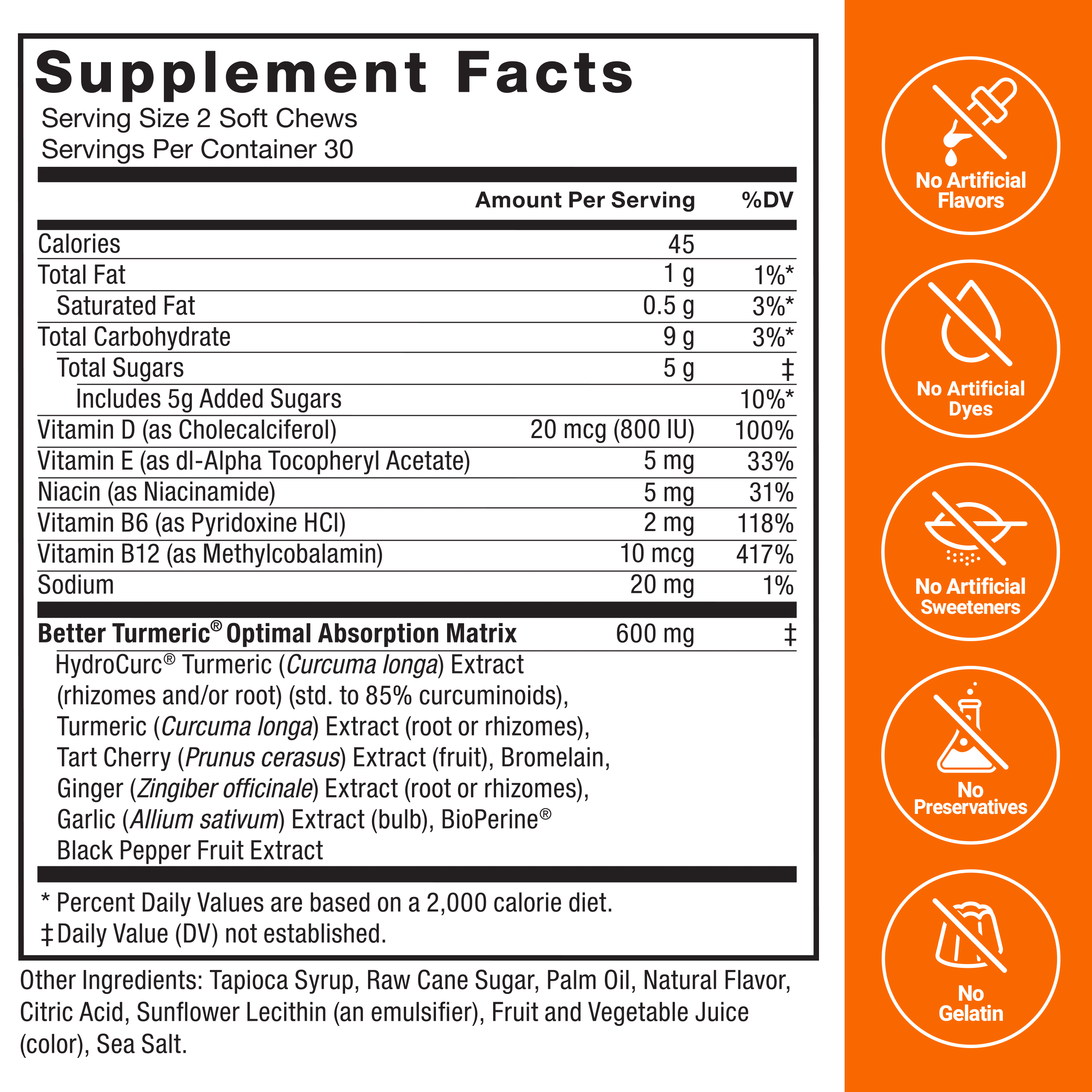 FORCE FACTOR BETTER TURMERIC CHEWS GINGER CURCUMIN INFLAMMATION 60 CHEWS