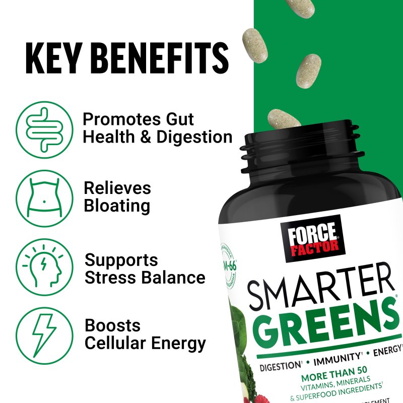 FORCE FACTOR SMARTER GREENS SUPERFOOD SUPPLEMENT 90 TABLETS