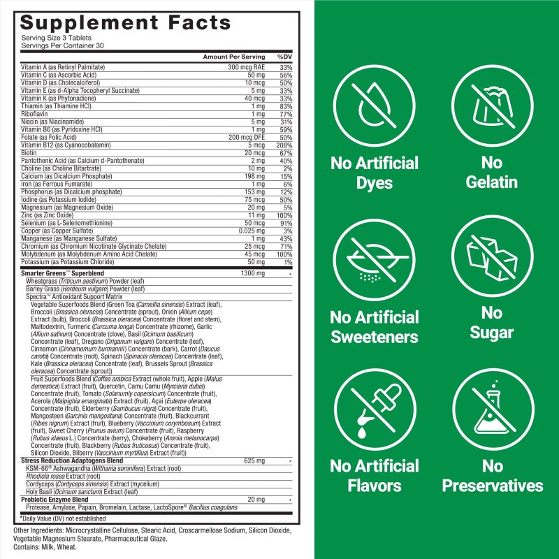FORCE FACTOR SMARTER GREENS SUPERFOOD SUPPLEMENT 90 TABLETS