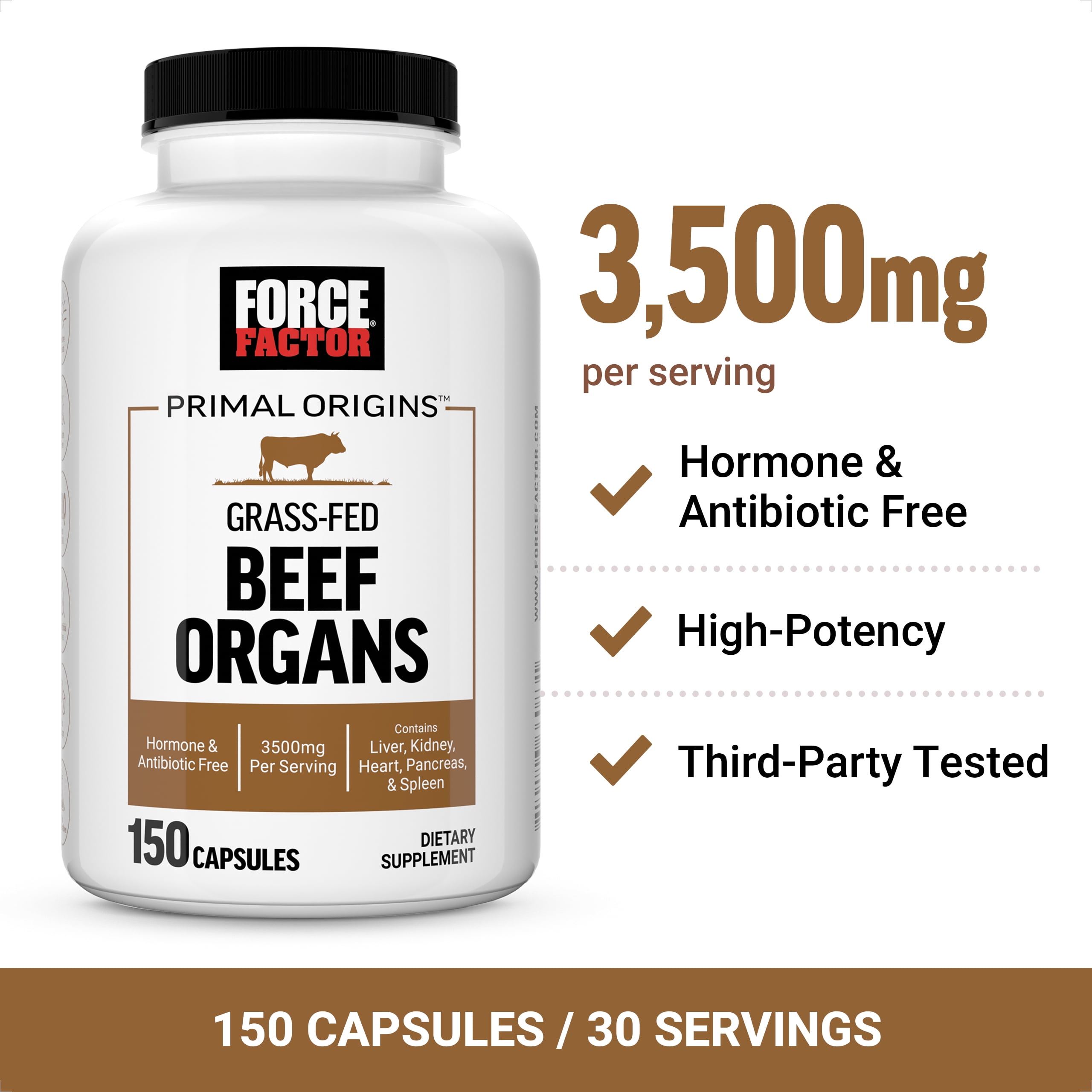 FORCE FACTOR PRIMAL ORIGINS BEEF ORGAN SUPPLEMENT - PASTURE-RAISED GRASS FED BEEF - 150 CAPSULES