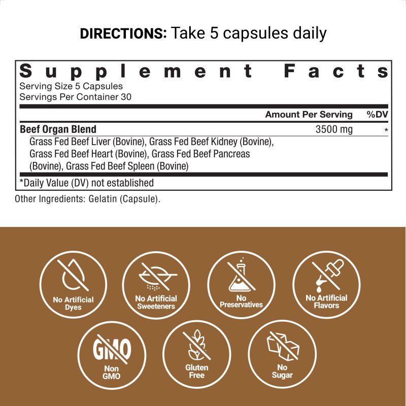 FORCE FACTOR PRIMAL ORIGINS BEEF ORGAN SUPPLEMENT - PASTURE-RAISED GRASS FED BEEF - 150 CAPSULES