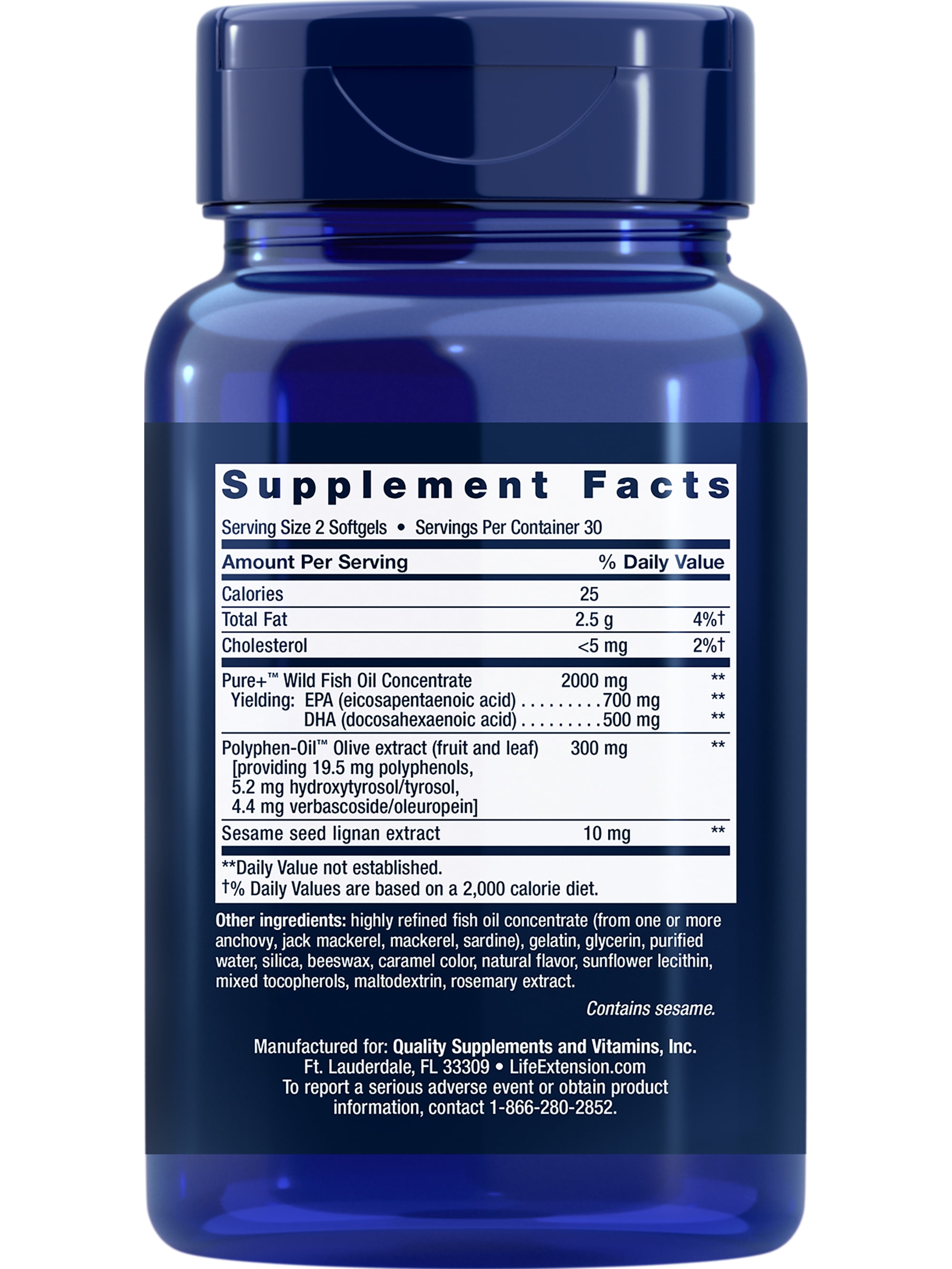LIFE EXTENSION SUPER OMEGA-3 EPA DHA SESAME LIGNANS OLIVE EXTRACT HEART HEALTH CHOLESTEROL MANAGEMENT INFLAMMATION SUPPORT NON-GMO 60 SOFTGELS