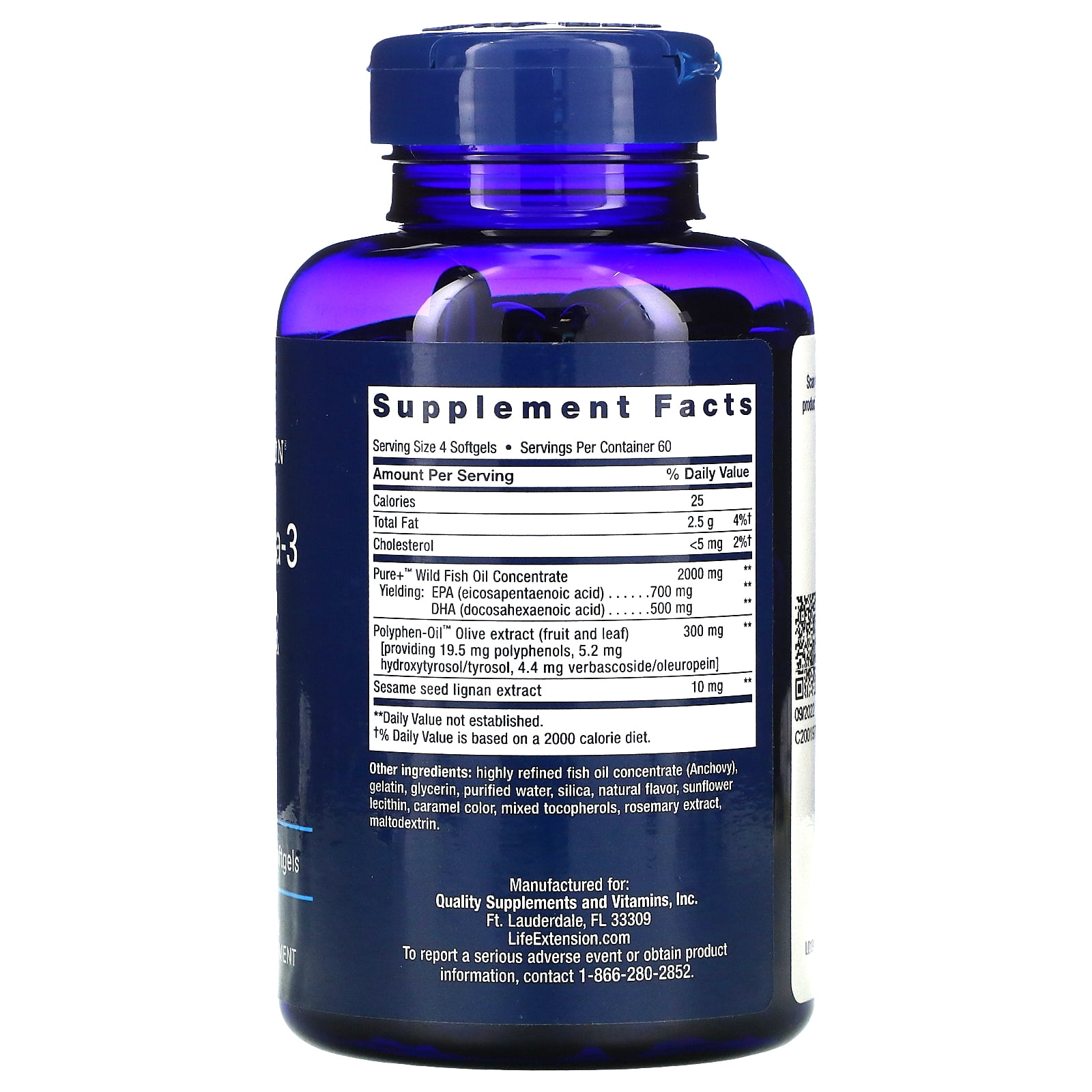 LIFE EXTENSION SUPER OMEGA-3 EPA DHA FISH OIL WITH SESAME LIGNANS OLIVE EXTRACT HEART HEALTH BRAIN SUPPORT 240 SOFTGELS GLUTEN FREE NON-GMO