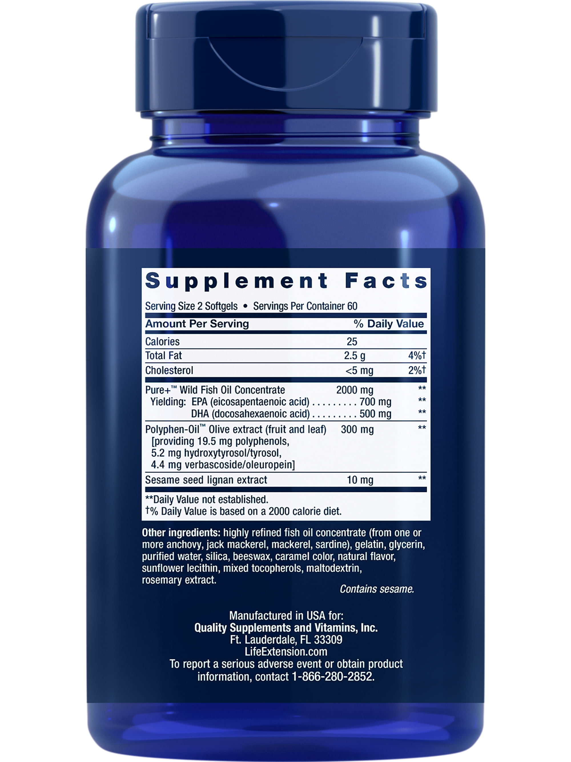 LIFE EXTENSION SUPER OMEGA-3 FISH OIL WITH SESAME LIGNANS & OLIVE EXTRACT - HEART, BRAIN HEALTH - INFLAMMATION MANAGEMENT - GLUTEN-FREE & NON-GMO - 120 SOFTGELS