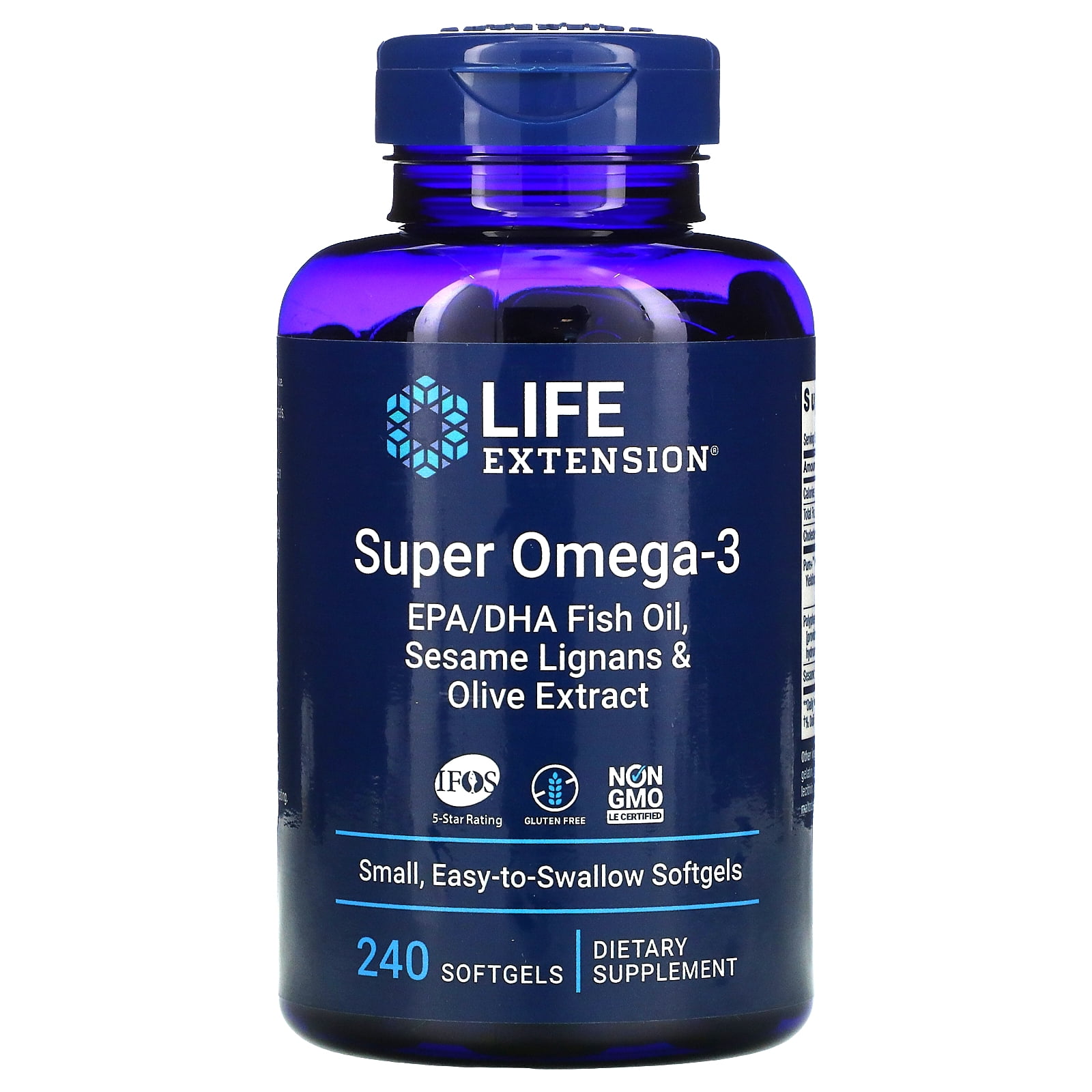 LIFE EXTENSION SUPER OMEGA-3 EPA DHA FISH OIL SESAME LIGNANS OLIVE EXTRACT 240 SOFTGELS HEART BRAIN SUPPORT