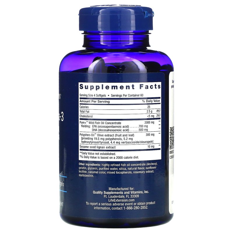 LIFE EXTENSION SUPER OMEGA-3 EPA DHA FISH OIL SESAME LIGNANS OLIVE EXTRACT 240 SOFTGELS HEART BRAIN SUPPORT
