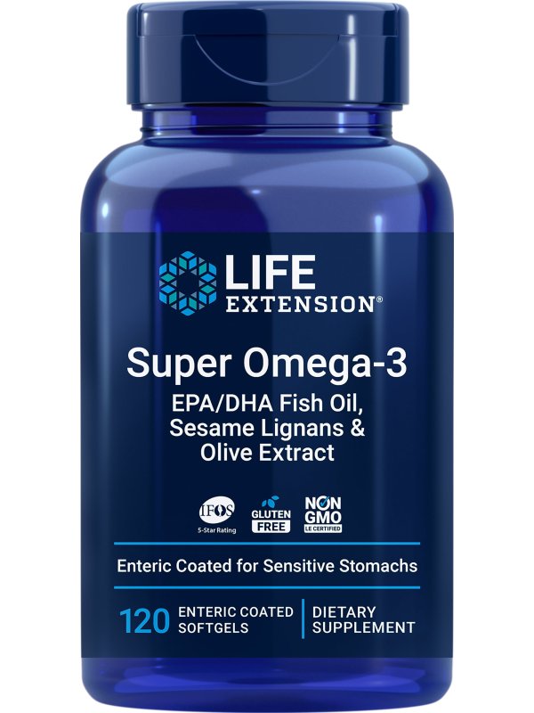 LIFE EXTENSION SUPER OMEGA-3 FISH OIL WITH SESAME LIGNANS, OLIVE EXTRACT - HEART BRAIN INFLAMMATION SUPPORT - GLUTEN-FREE ENTERIC-COATED 120 SOFTGELS
