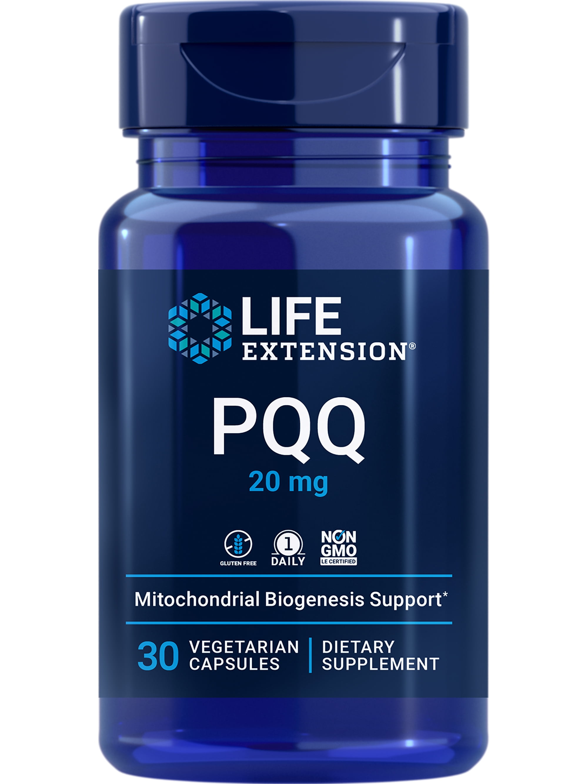 LIFE EXTENSION PQQ PYRROLOQUINOLINE QUINONE 20MG GROWTH NEW CELLULAR MITOCHONDRIA GLUTEN FREE NON GMO ONCE DAILY 30 VEGETARIAN CAPSULES