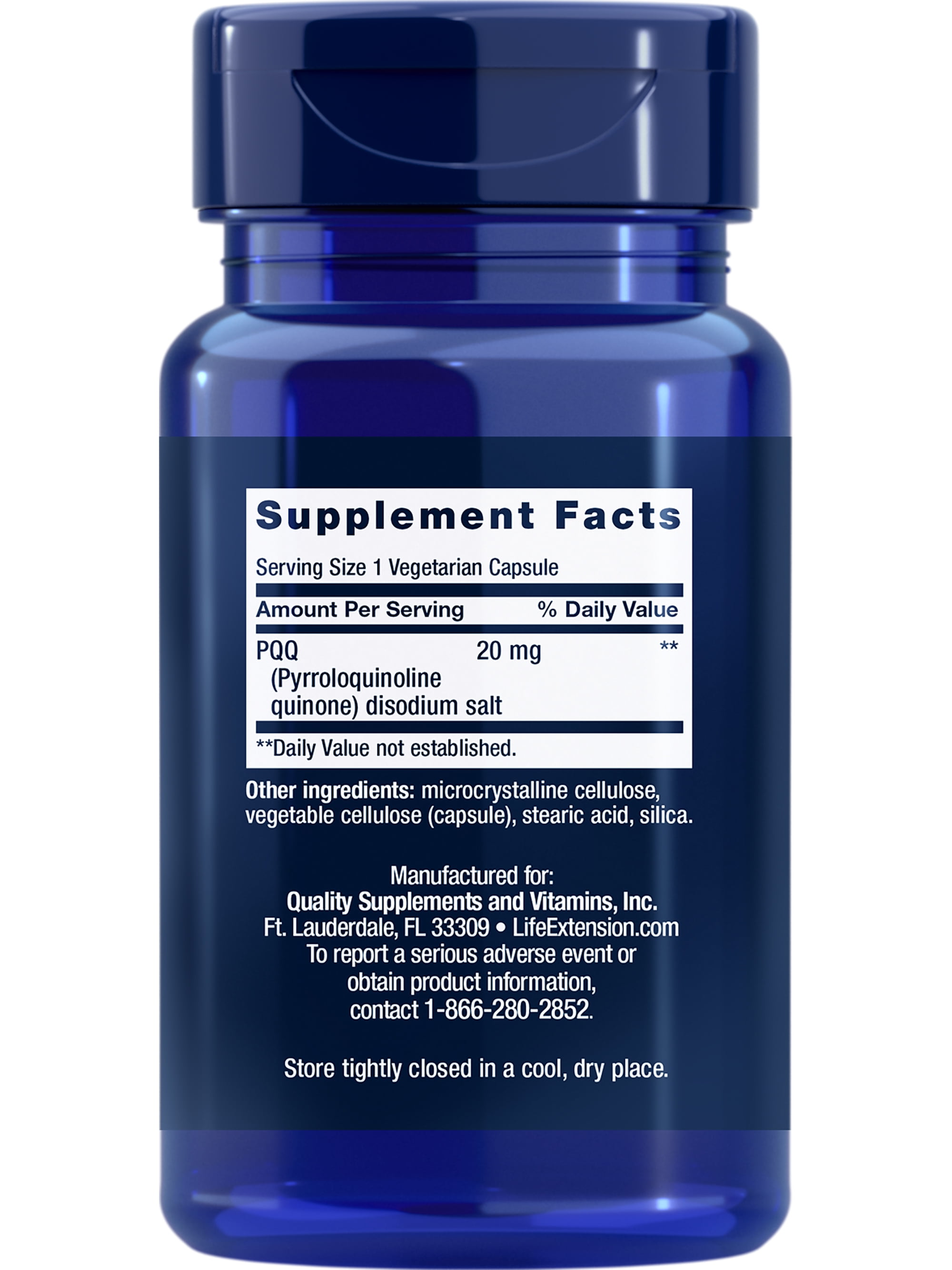 LIFE EXTENSION PQQ PYRROLOQUINOLINE QUINONE 20MG GROWTH NEW CELLULAR MITOCHONDRIA GLUTEN FREE NON GMO ONCE DAILY 30 VEGETARIAN CAPSULES