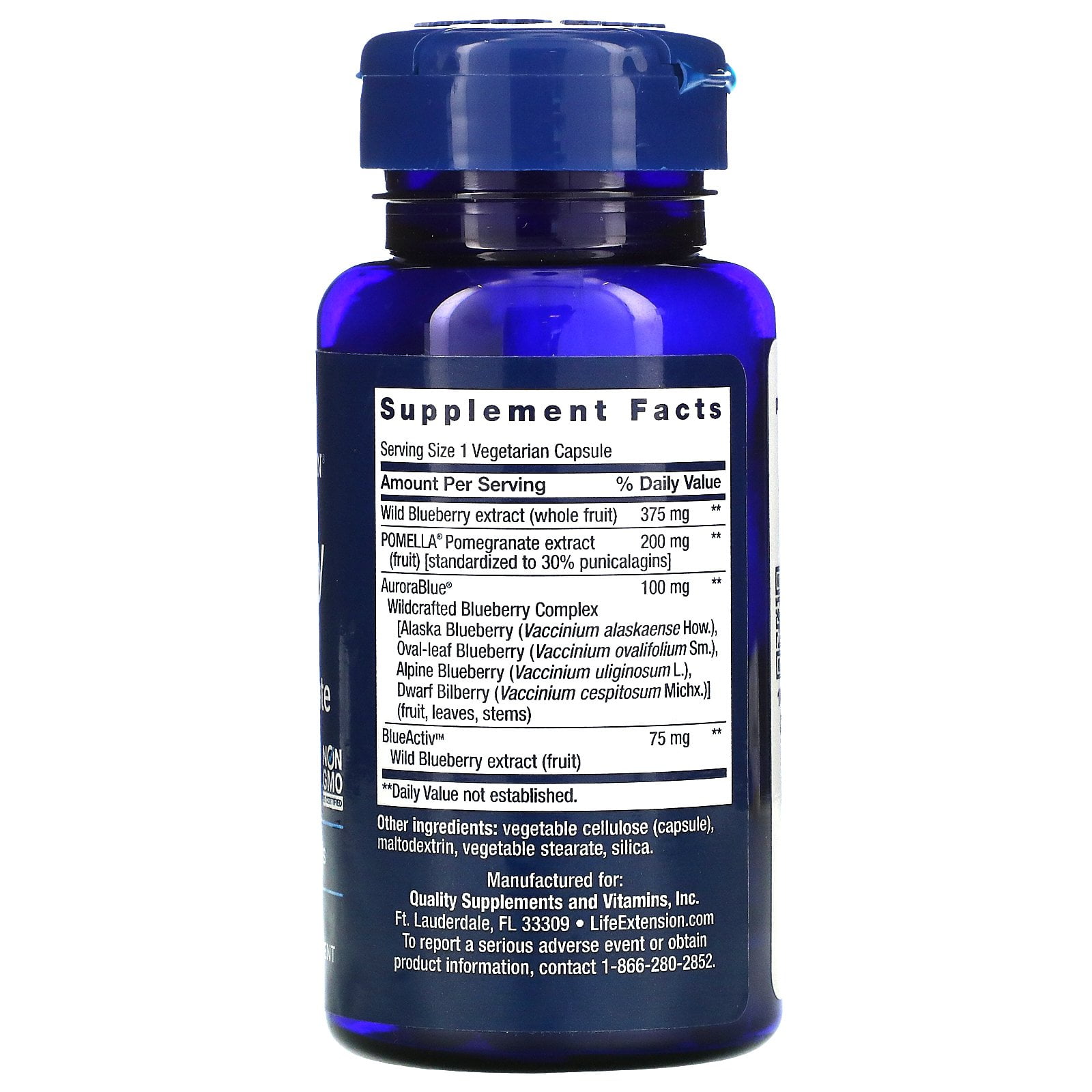 LIFE EXTENSION BLUEBERRY & POMEGRANATE EXTRACT CAPSULES FOR ARTERIAL HEALTH - GLUTEN-FREE, NON-GMO - 60 VEG CAPS