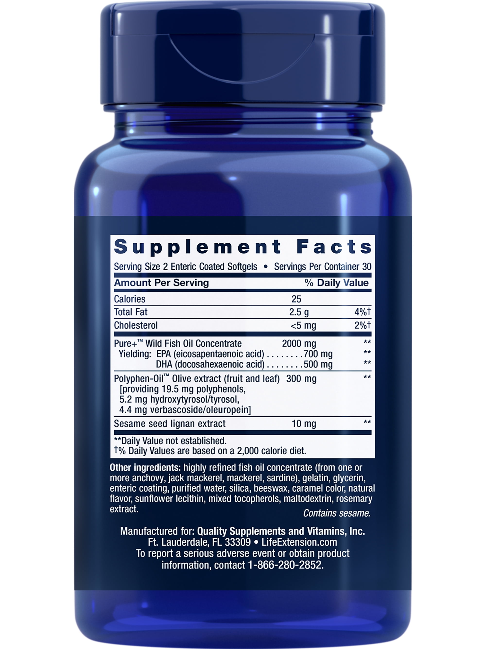 LIFE EXTENSION SUPER OMEGA-3 EPA DHA FISH OIL SESAME LIGNANS OLIVE EXTRACT HEART BRAIN HEALTH INFLAMMATION CHOLESTEROL GLUTEN-FREE NON-GMO 60 SOFTGELS