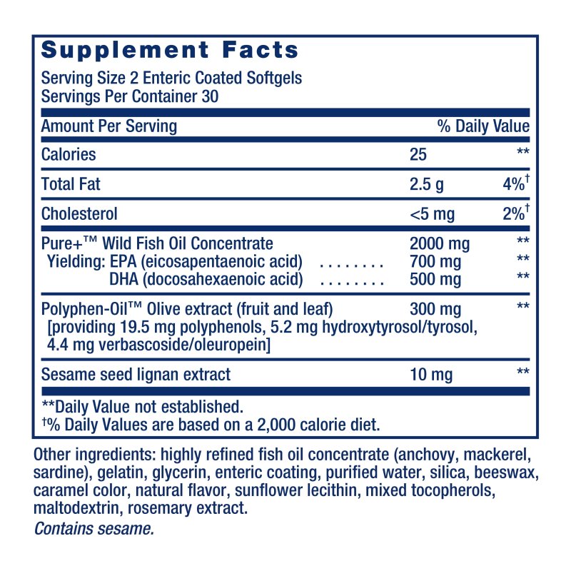 LIFE EXTENSION SUPER OMEGA-3 EPA DHA FISH OIL SESAME LIGNANS OLIVE EXTRACT HEART BRAIN HEALTH INFLAMMATION CHOLESTEROL GLUTEN-FREE NON-GMO 60 SOFTGELS