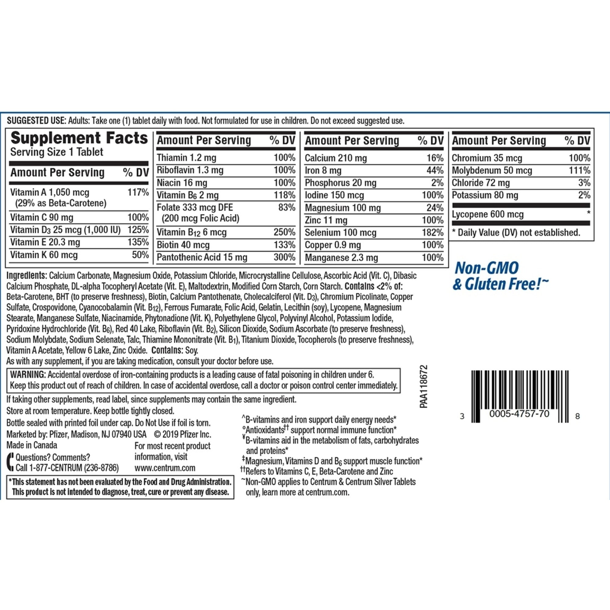 CENTRUM MEN MULTIVITAMIN MULTIMINERAL SUPPLEMENT 200 COUNT