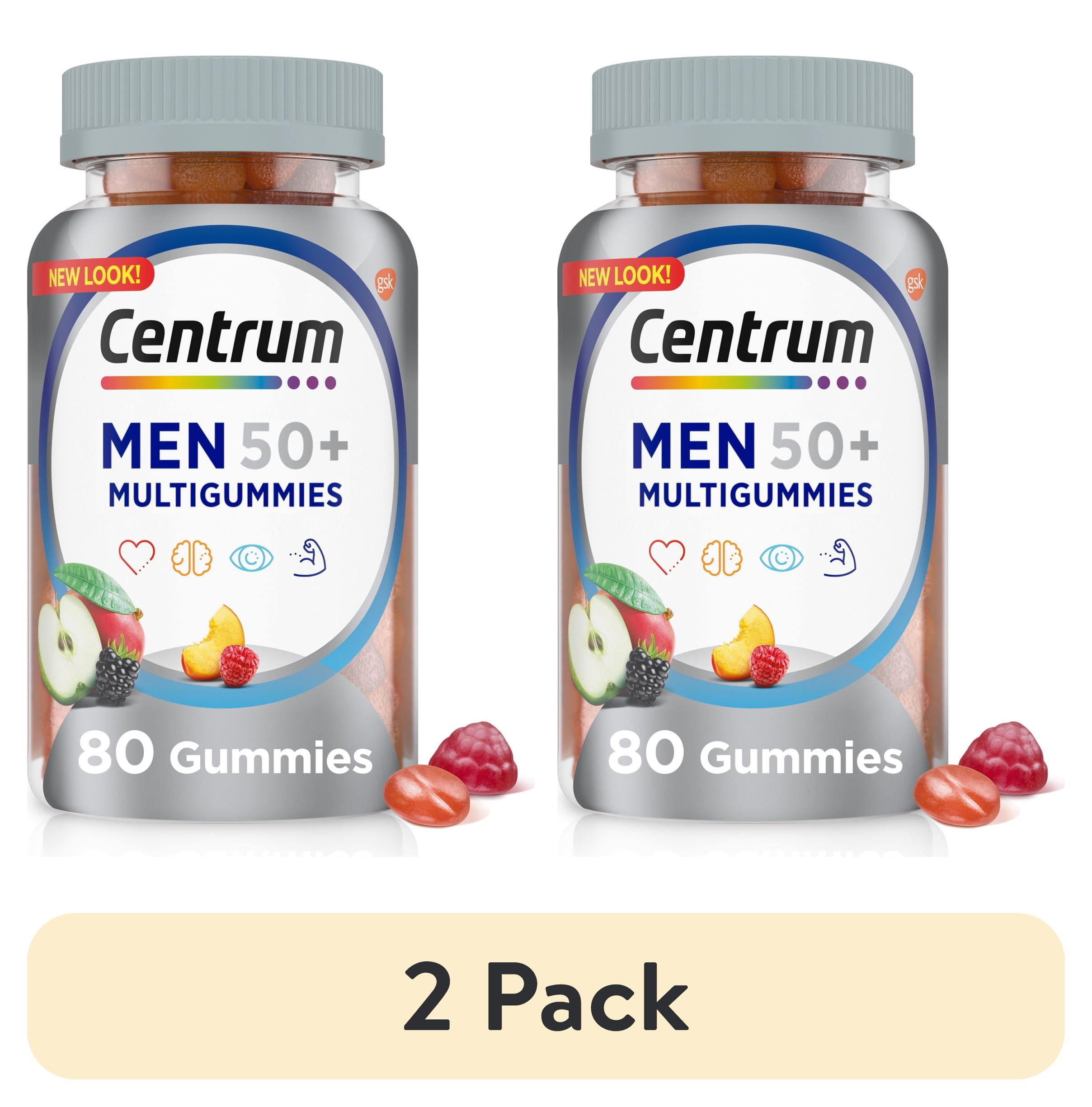 CENTRUM MULTIGUMMIES MEN'S 50 PLUS GUMMY VITAMINS 80 COUNT PACK - MULTIVITAMIN SUPPLEMENT WITH FRUIT FLAVOR