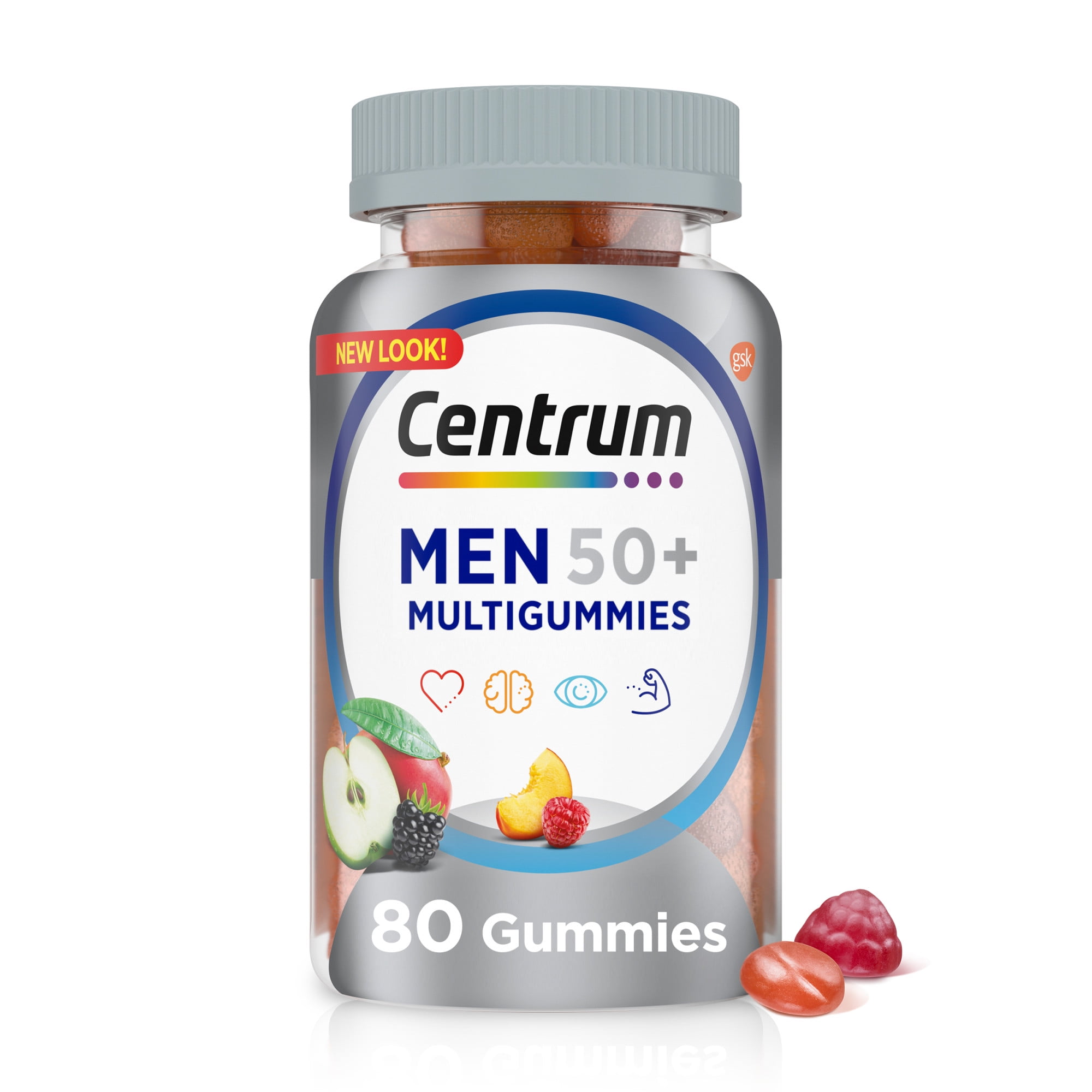 CENTRUM MULTIGUMMIES MEN'S 50 PLUS GUMMY VITAMINS 80 COUNT PACK - MULTIVITAMIN SUPPLEMENT WITH FRUIT FLAVOR