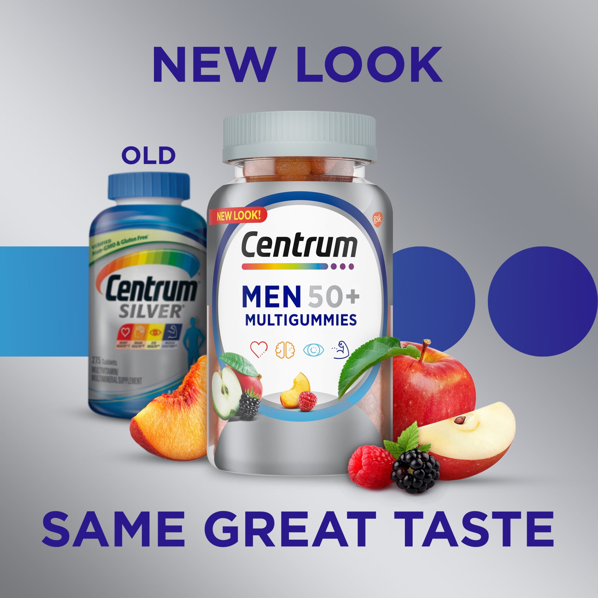 CENTRUM MULTIGUMMIES MEN'S 50 PLUS GUMMY VITAMINS 80 COUNT PACK - MULTIVITAMIN SUPPLEMENT WITH FRUIT FLAVOR