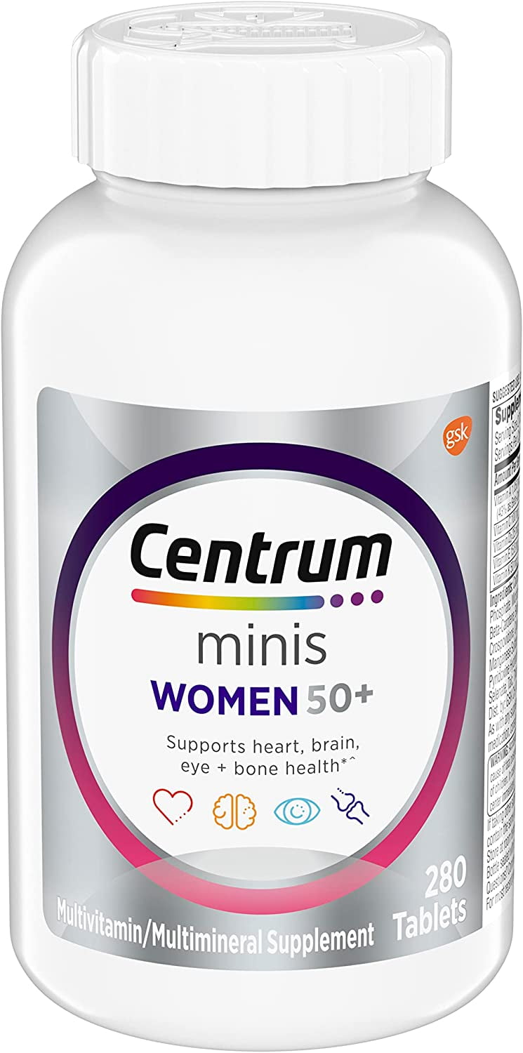 CENTRUM MINIS SILVER WOMEN'S MULTIVITAMIN FOR WOMEN 50 PLUS MULTIMINERAL SUPPLEMENT WITH VITAMIN D3 B VITAMINS NON-GMO INGREDIENTS SUPPORTS MEMORY AND COGNITION IN OLDER ADULTS 280 CT
