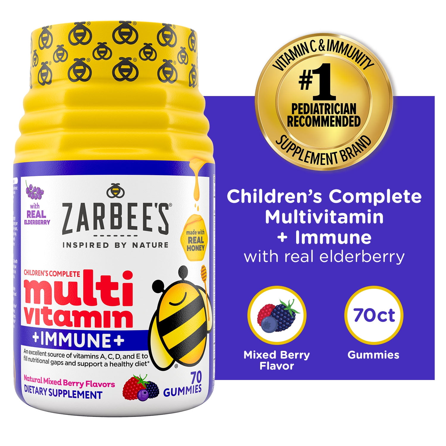 ZARBEE'S CHILDRENS MULTIVITAMIN AND IMMUNE GUMMIES BERRY 70 COUNT