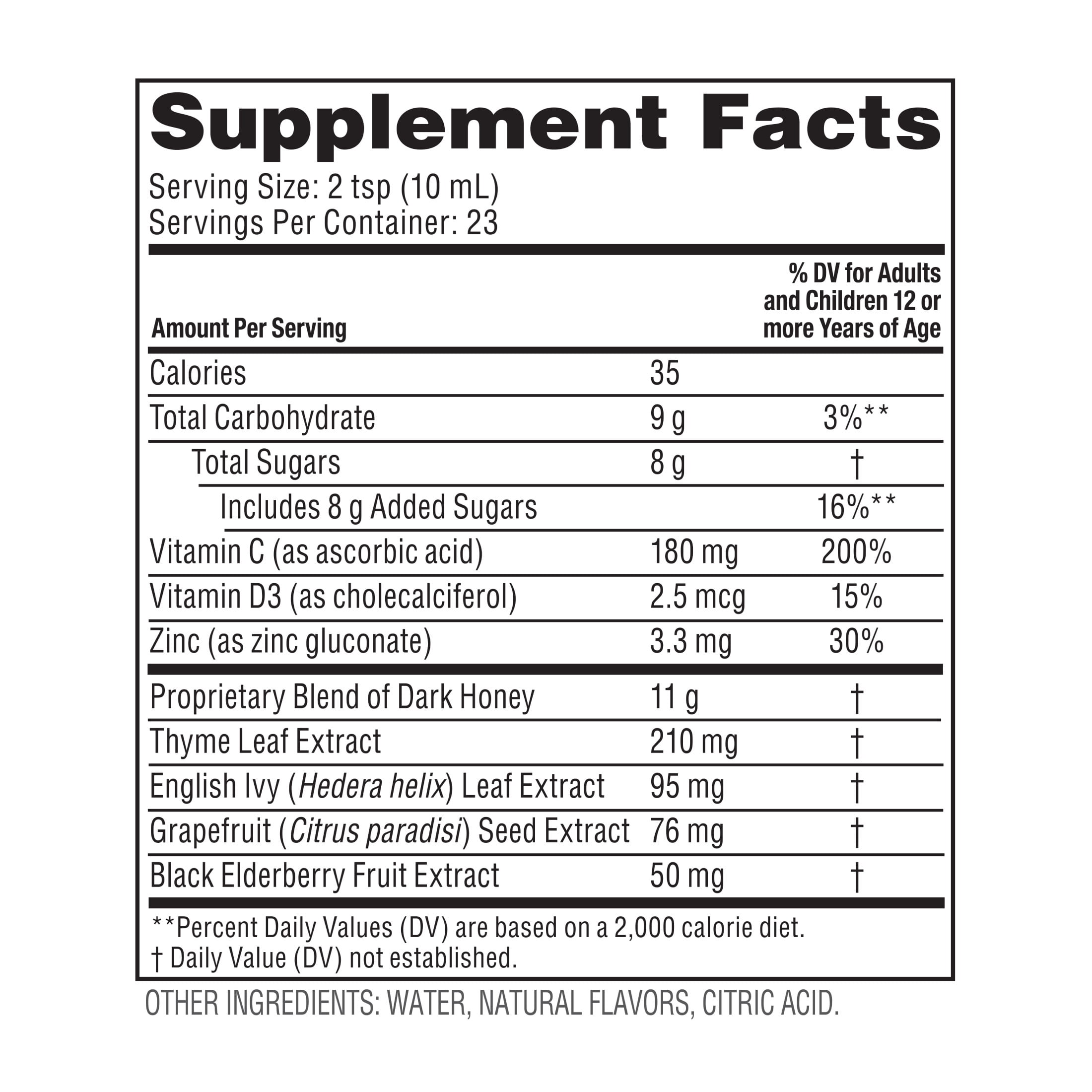 ZARBEE'S COUGH SYRUP IMMUNE HONEY ELDERBERRY BERRY 8 FL OZ