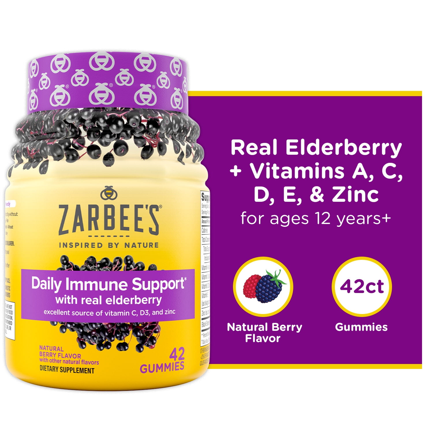 ZARBEES DAILY IMMUNE SUPPORT GUMMIES REAL ELDERBERRY 42 CT