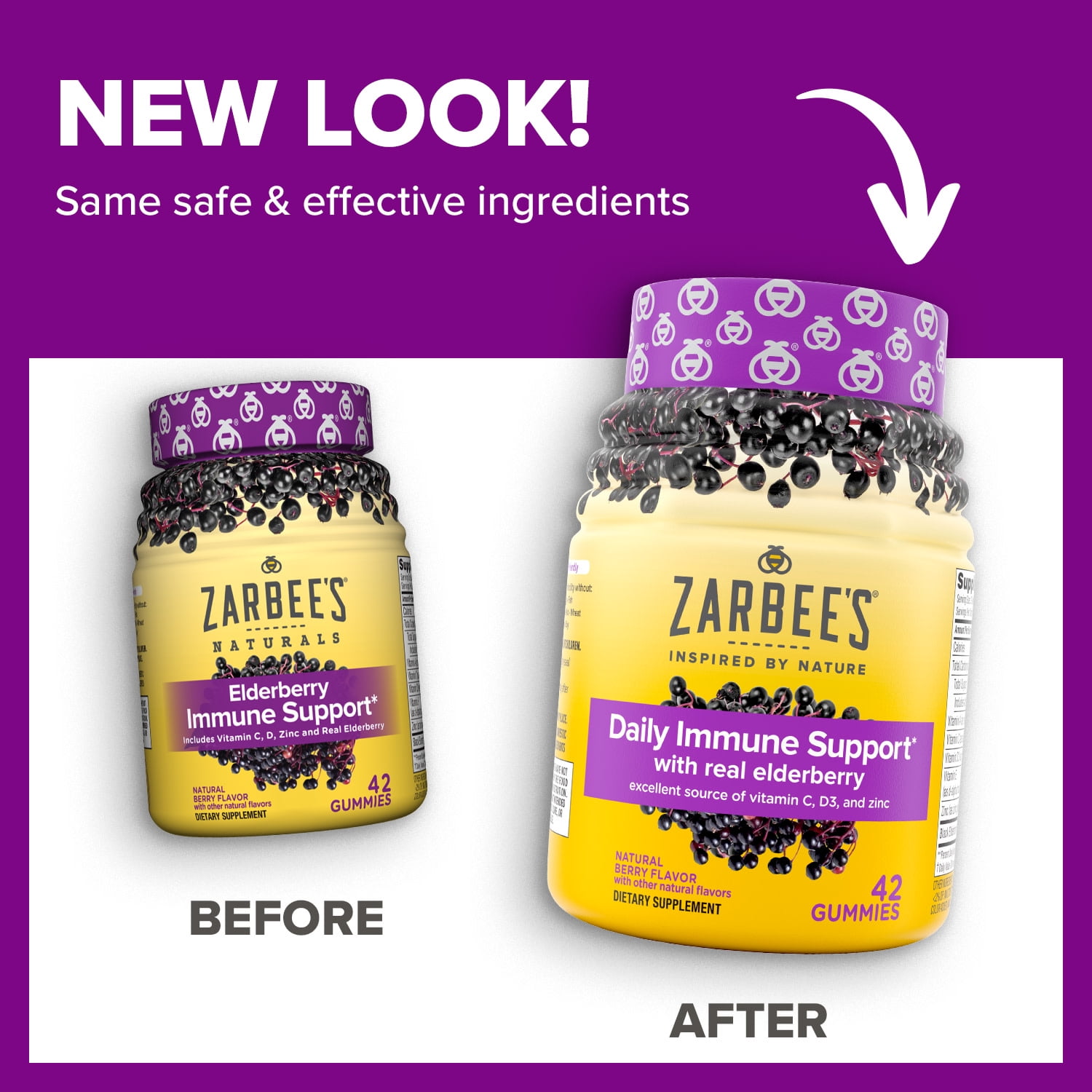 ZARBEES DAILY IMMUNE SUPPORT GUMMIES REAL ELDERBERRY 42 CT