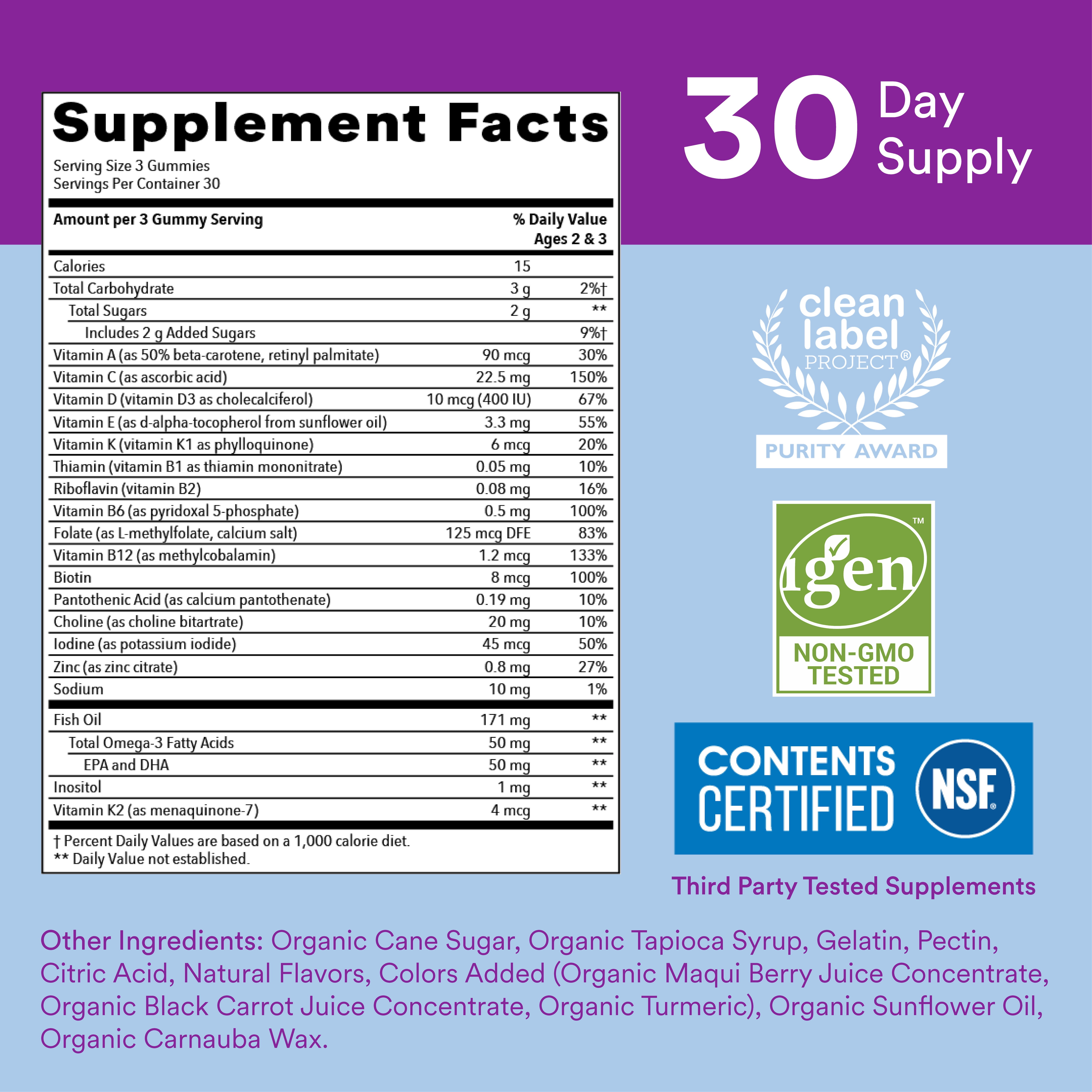 SMARTYPANTS TODDLER MULTIVITAMIN OMEGA 3 FISH OIL GUMMIES D3 C B12 90 CT