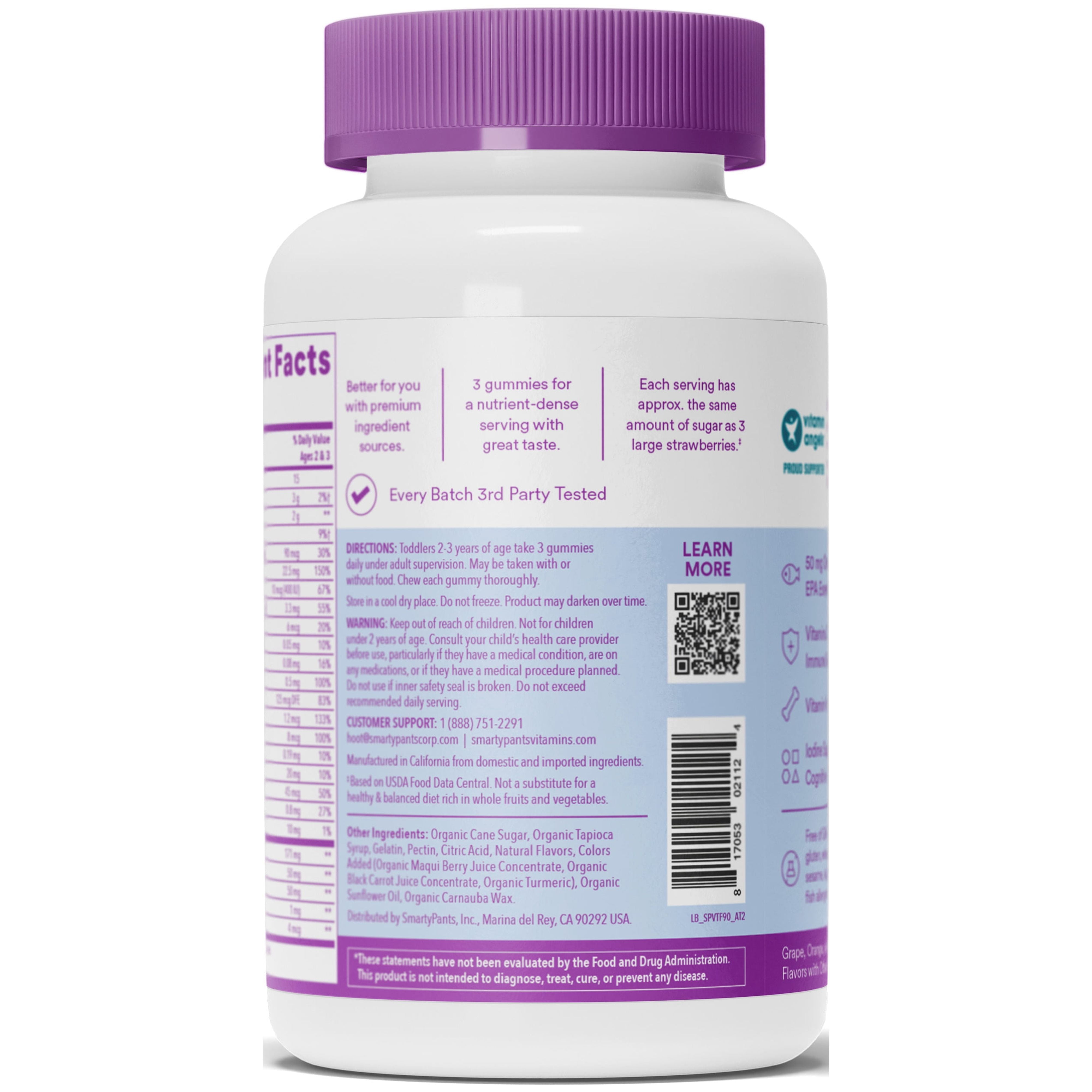 SMARTYPANTS TODDLER MULTIVITAMIN OMEGA 3 FISH OIL GUMMIES D3 C B12 90 CT