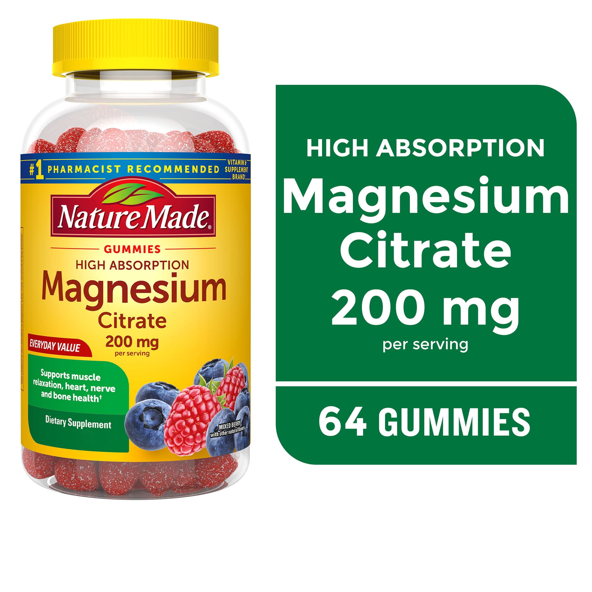 NATURE MADE HIGH ABSORPTION MAGNESIUM CITRATE GUMMIES 200MG 64 COUNT