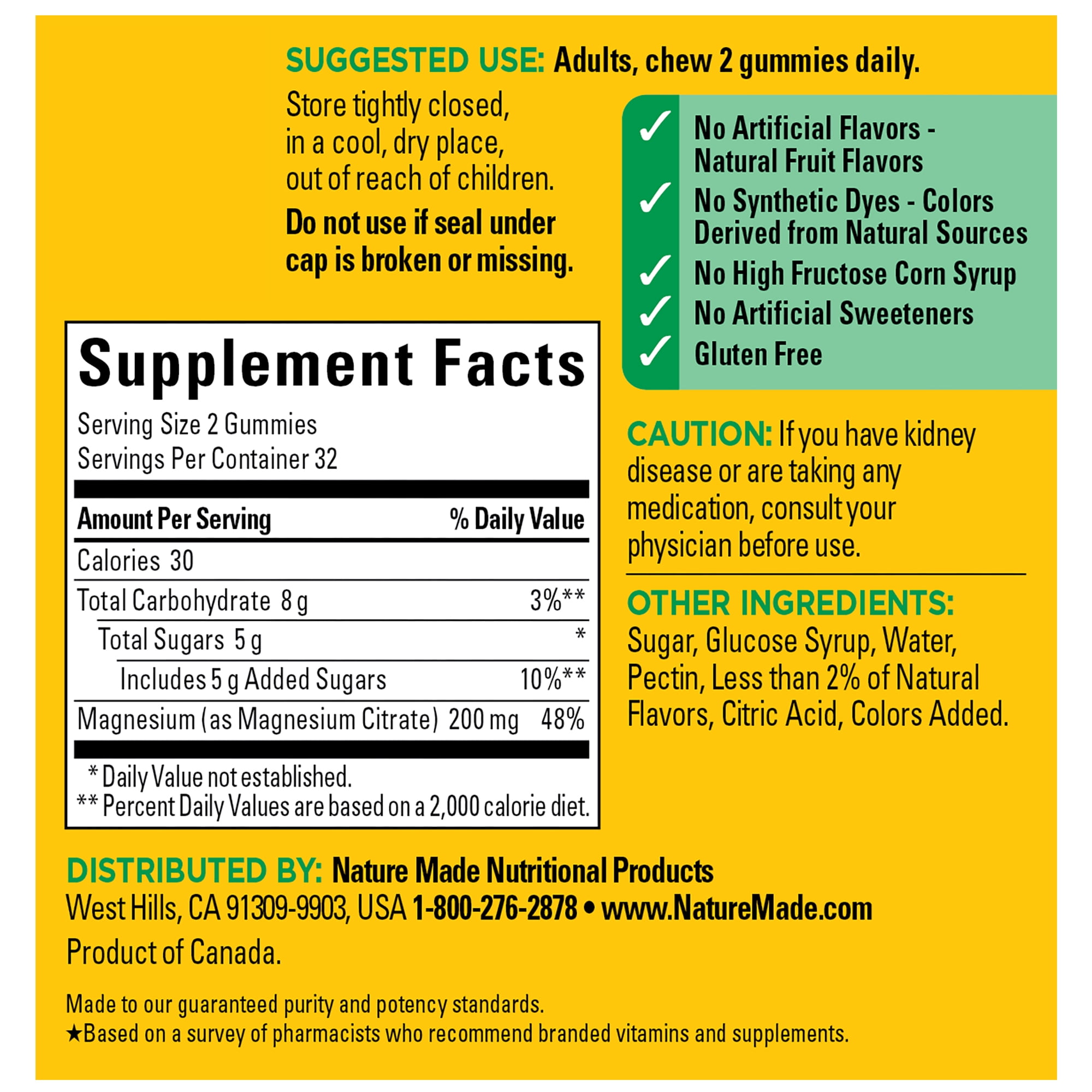 NATURE MADE HIGH ABSORPTION MAGNESIUM CITRATE GUMMIES 200MG 64 COUNT
