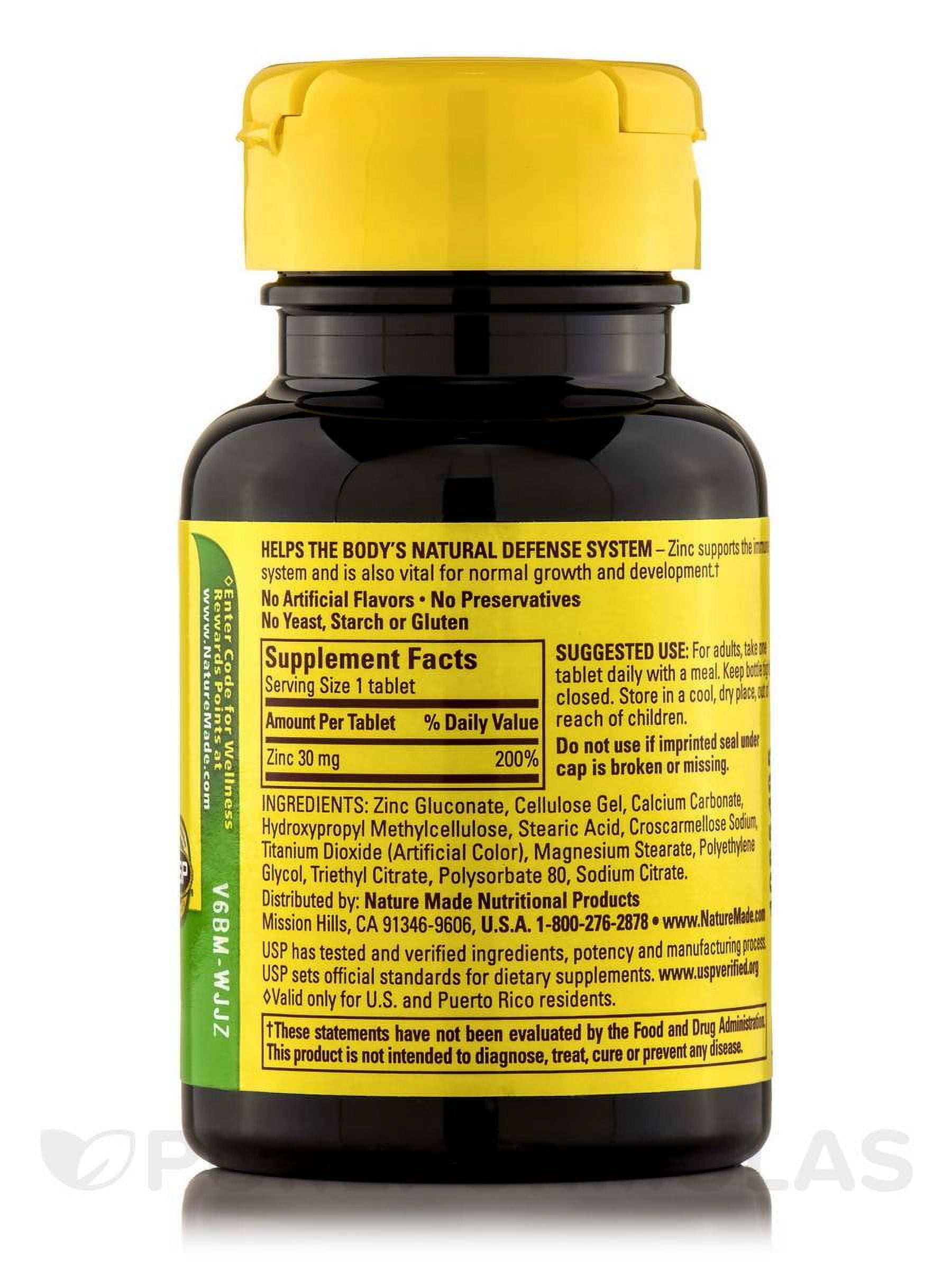 NATURE MADE ZINC 30MG TABLETS DIETARY SUPPLEMENT IMMUNE SUPPORT 100 COUNT