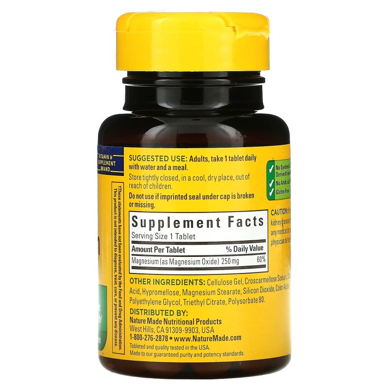 NATURE MADE MAGNESIUM 250MG 100 TABLETS FOR HEALTH AND WELLNESS