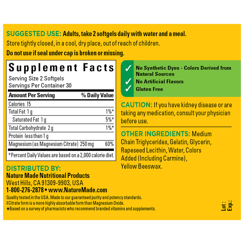 NATURE MADE MAGNESIUM CITRATE LIQUID SOFTGELS 60 EA PACK OF 2