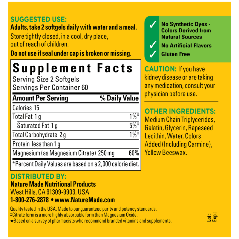 NATURE MADE MAGNESIUM CITRATE LIQUID SOFTGELS 60 EA PACK OF 2
