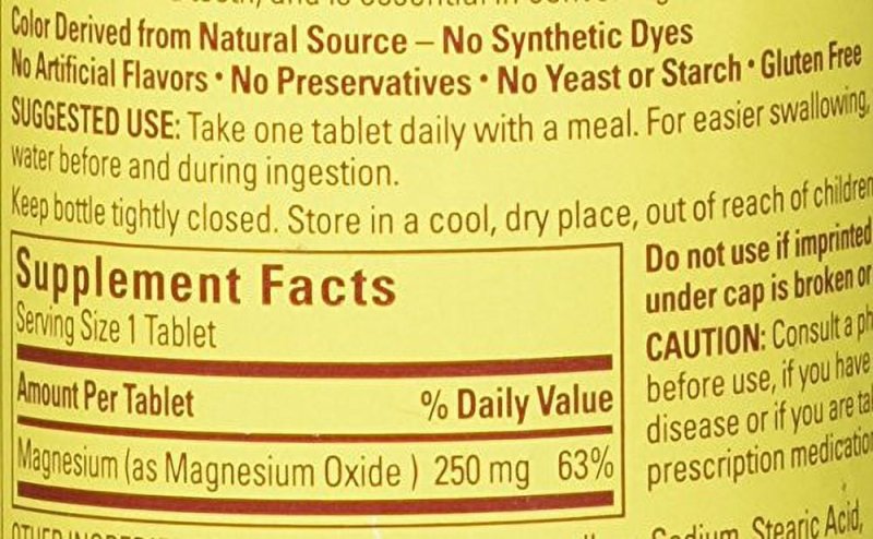 NATURE MADE  250 MG MAGNESIUM TABLETS 100CT