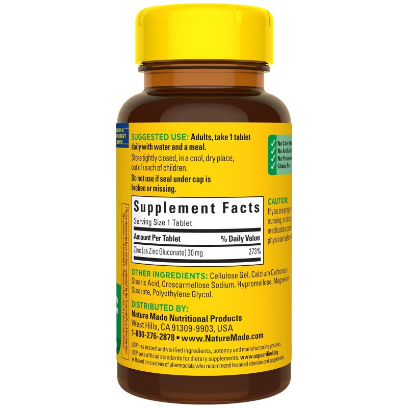 NATURE MADE ZINC 30 MG TABLETS 2 PACK IMMUNE SUPPORT DIETARY SUPPLEMENT 100 COUNT