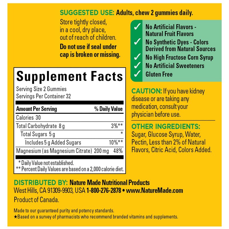 NATURE MADE HIGH ABSORPTION MAGNESIUM CITRATE 200 MG GUMMIES 64 COUNT 2 PACK