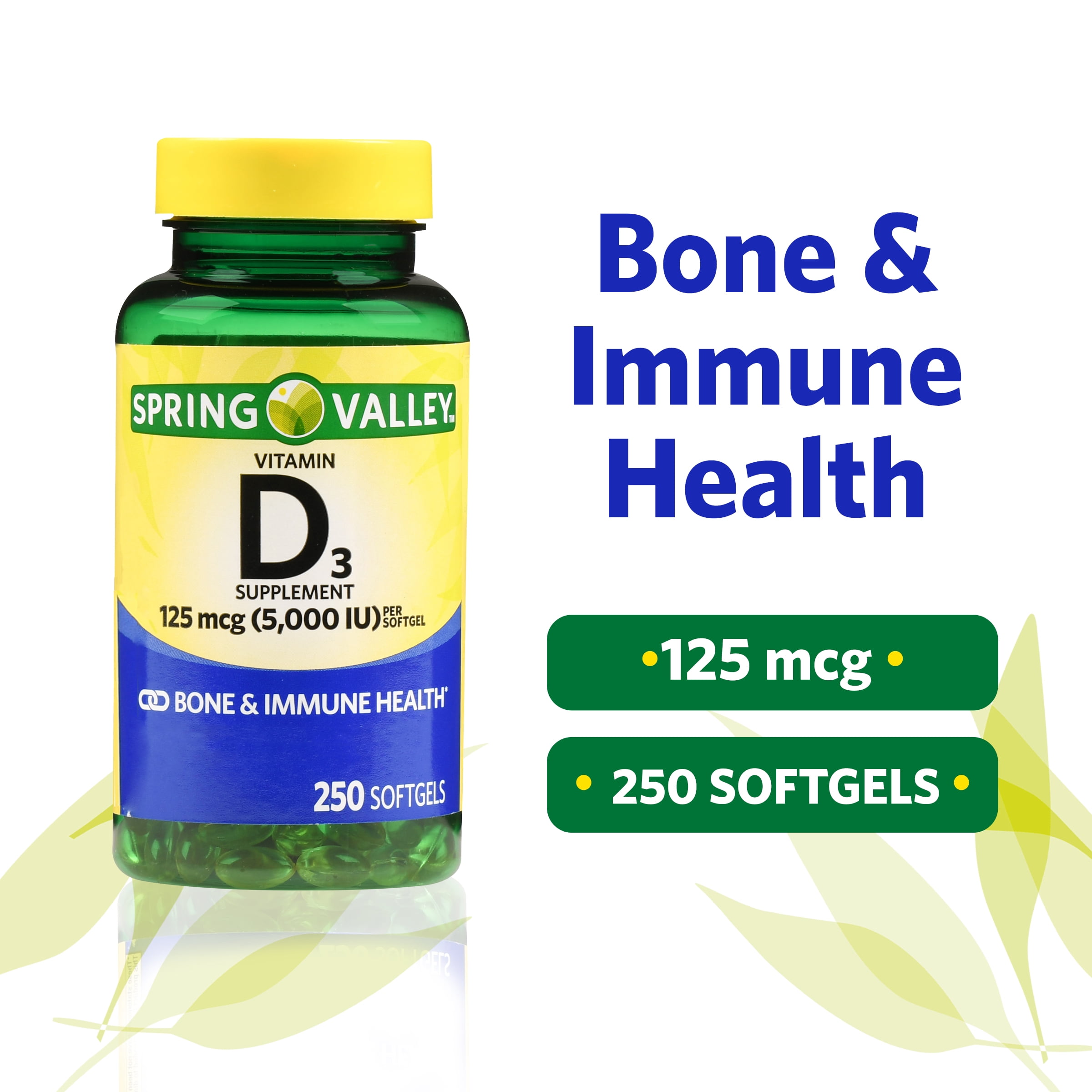 SPRING VALLEY VITAMIN D3 SOFTGELS 125 MCG PER SOFTGEL 5000 IU 250 COUNT