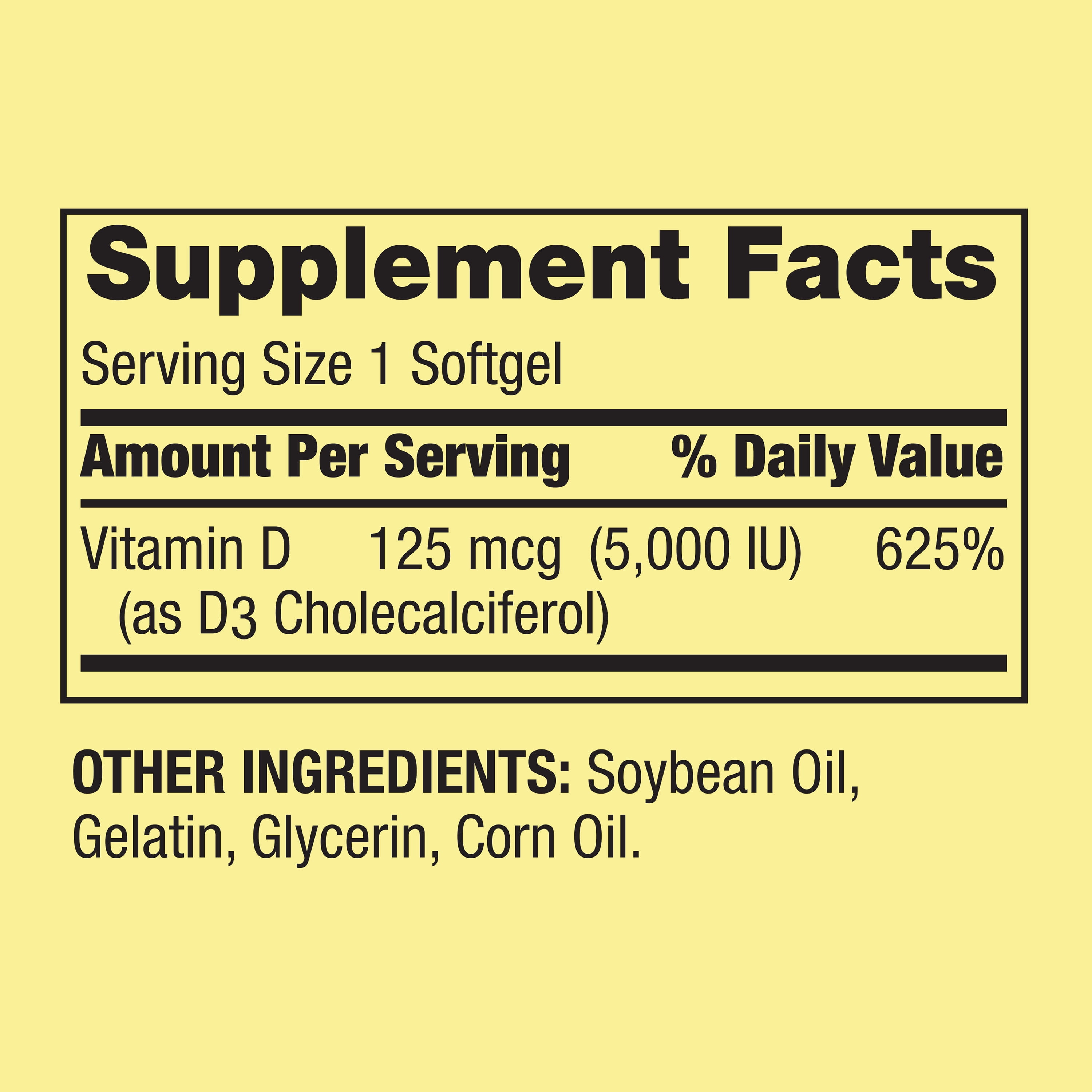 SPRING VALLEY VITAMIN D3 SOFTGELS 125 MCG PER SOFTGEL 5000 IU 250 COUNT