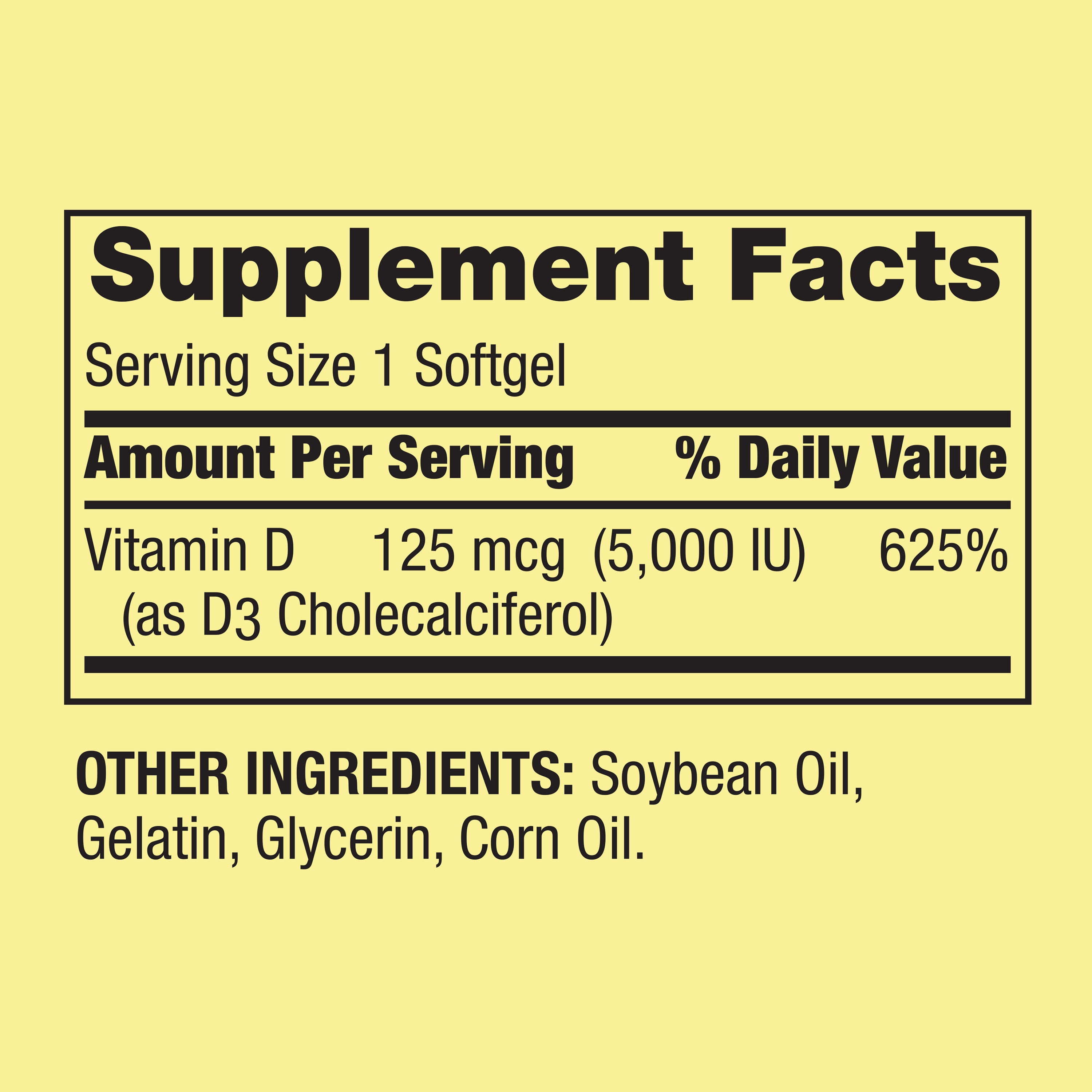 SPRING VALLEY VITAMIN D3 SOFTGELS 125 MCG PER SOFTGEL 5000 IU 250 COUNT