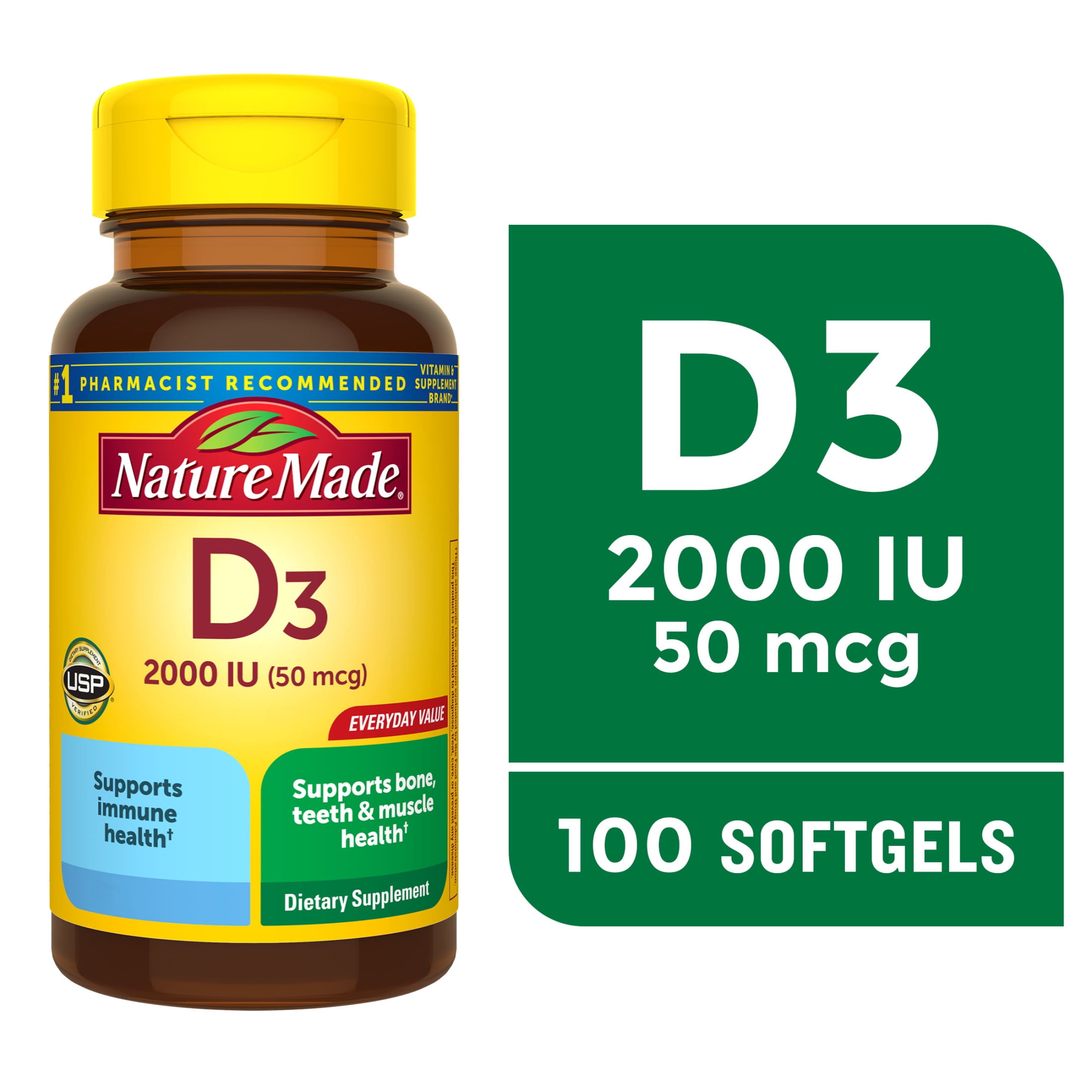 NATURE MADE VITAMIN D3 2000 IU 50 MCG SOFTGELS FOR BONE IMMUNE HEALTH SUPPORT 100 COUNT