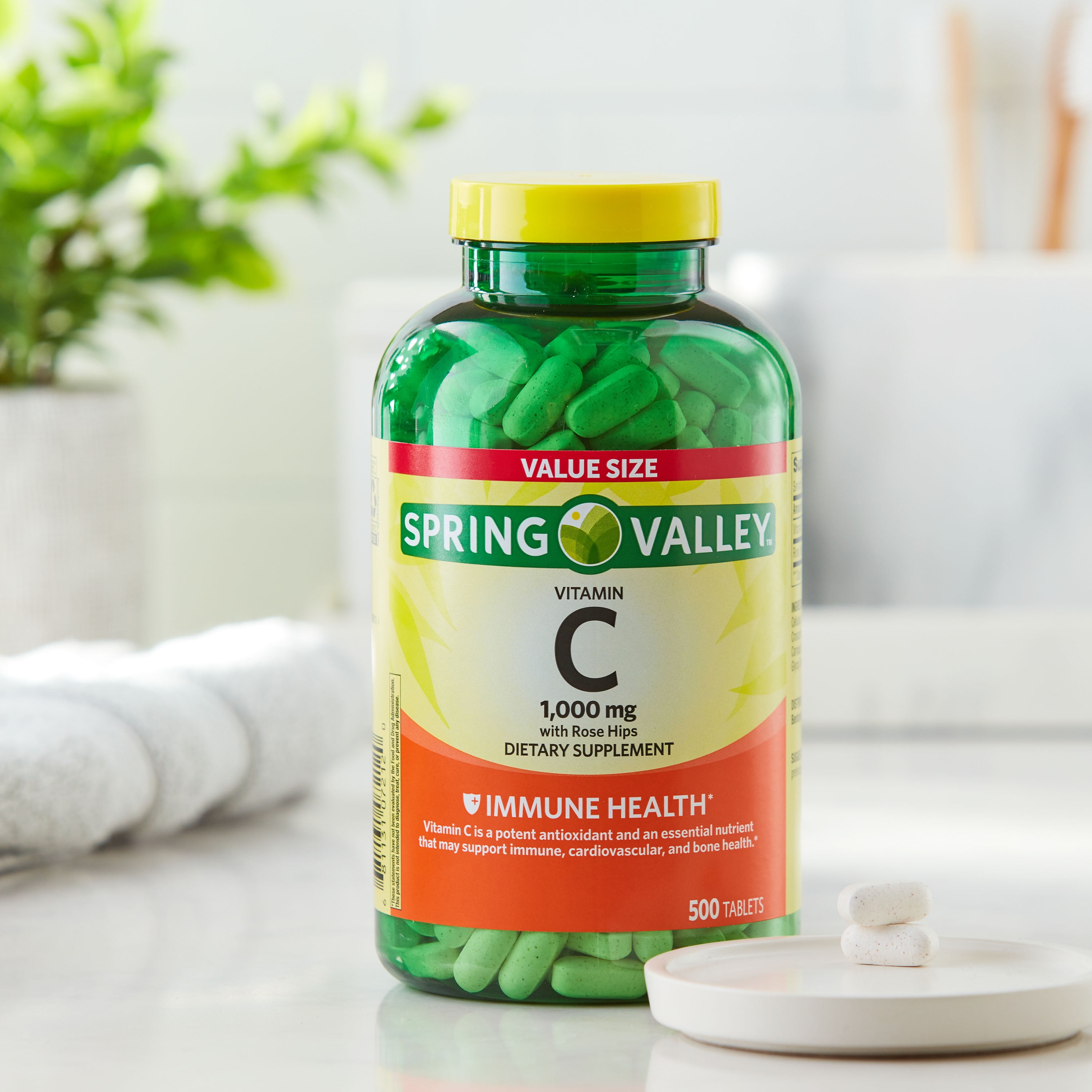 SPRING VALLEY VITAMIN C ROSE HIPS TABLETS 1000MG 500 CT