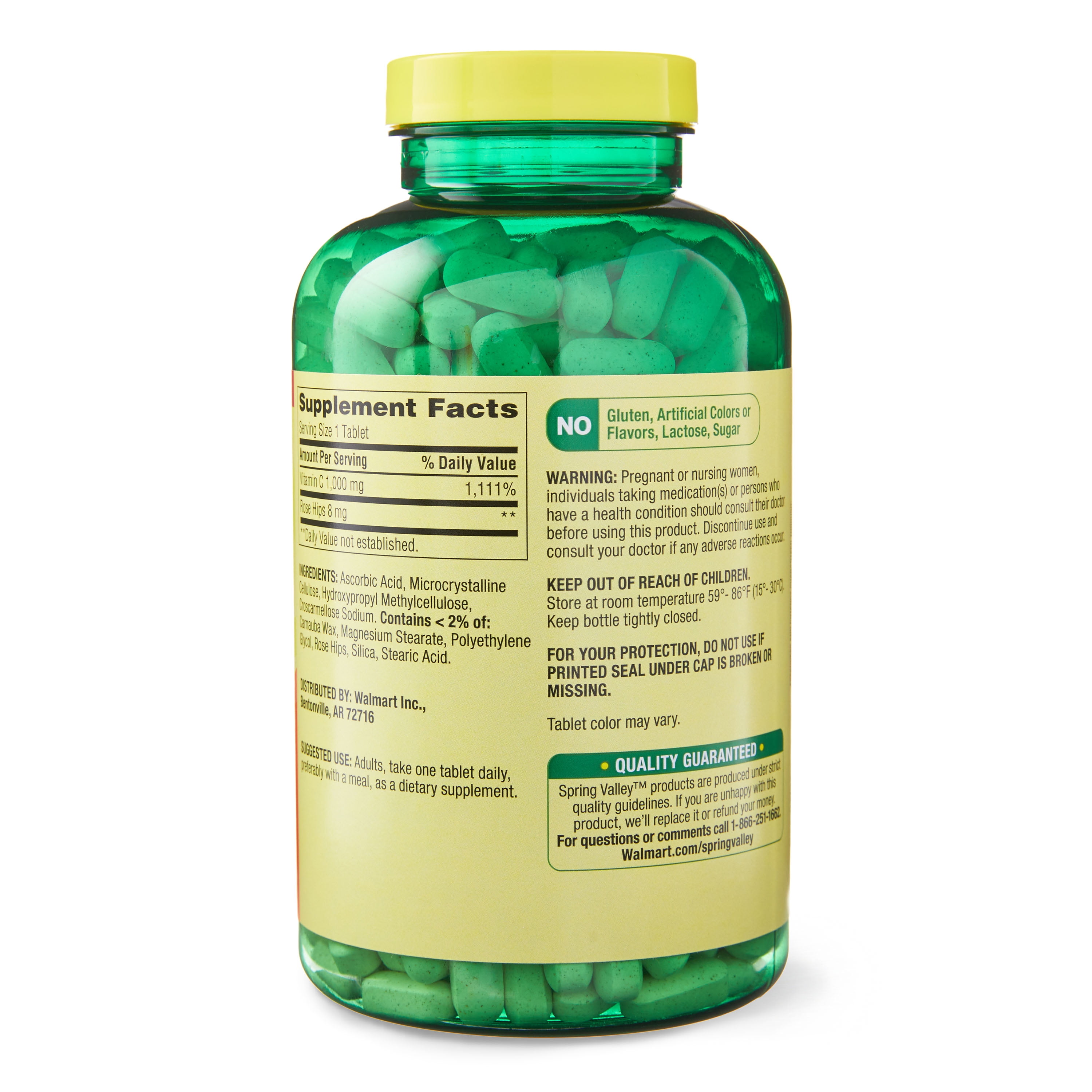 SPRING VALLEY VITAMIN C ROSE HIPS TABLETS 1000MG 500 CT