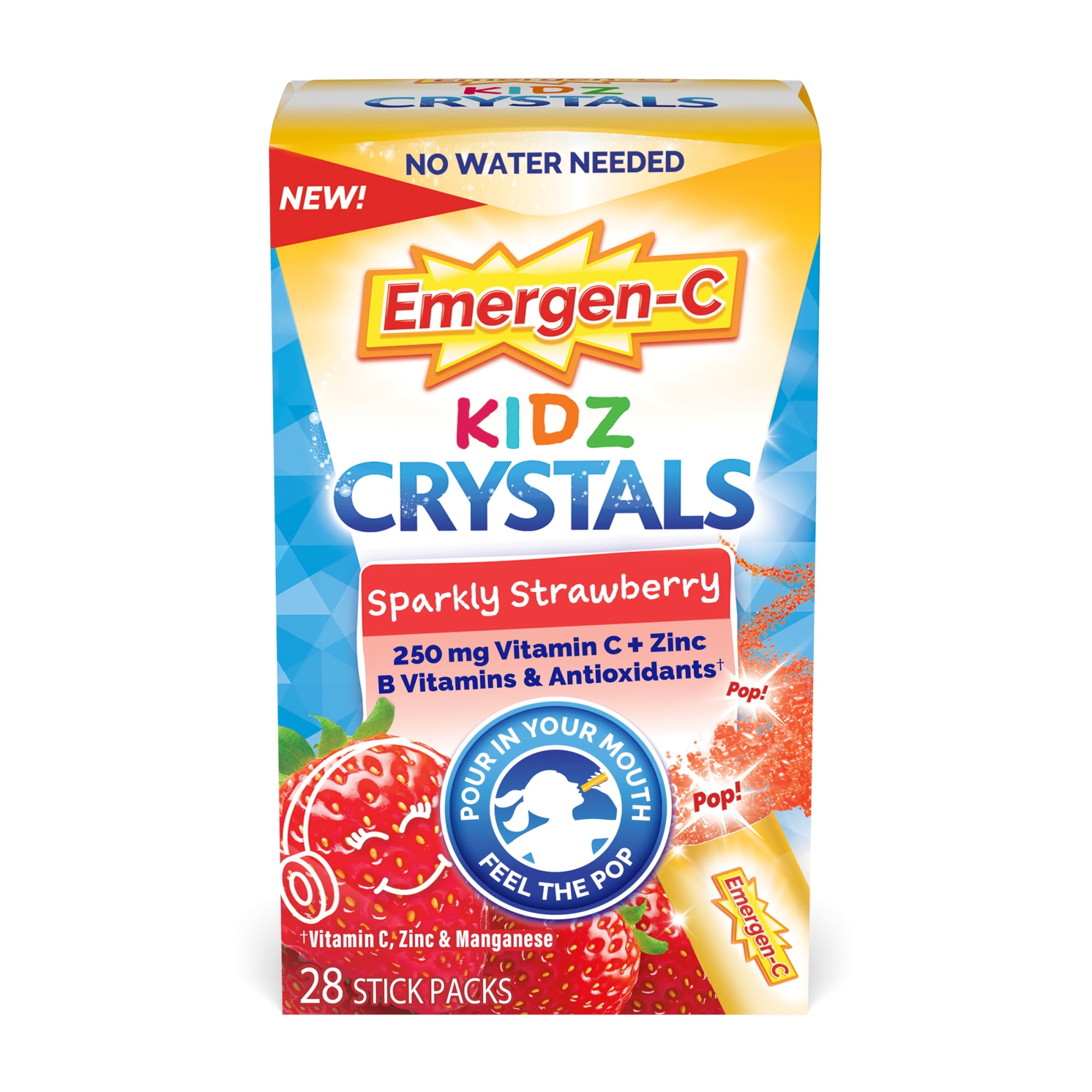 EMERGEN-C KIDZ SPARKLY STRAWBERRY VITAMIN C CRYSTALS 28 CT FOR IMMUNE SUPPORT