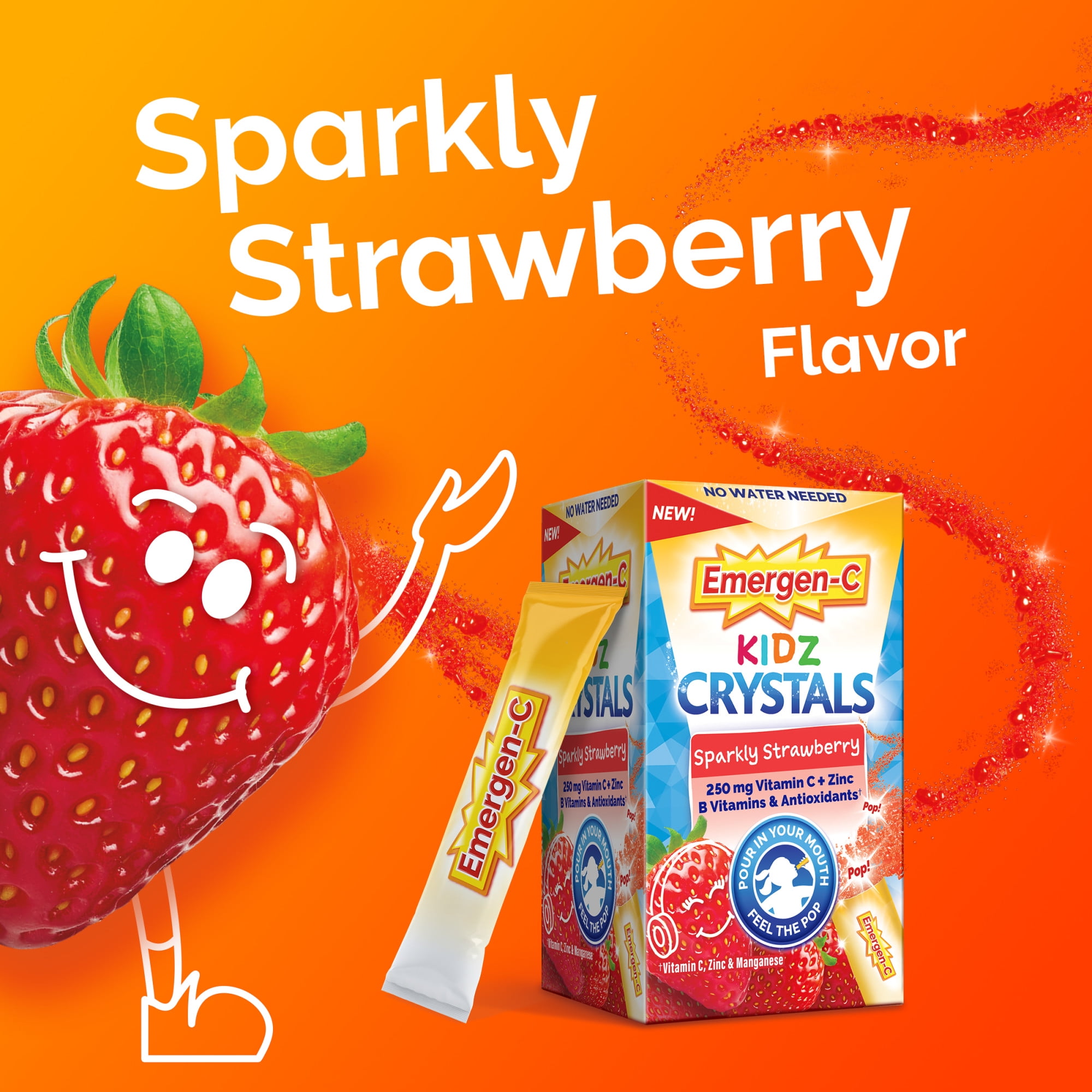 EMERGEN-C KIDZ SPARKLY STRAWBERRY VITAMIN C CRYSTALS 28 CT FOR IMMUNE SUPPORT