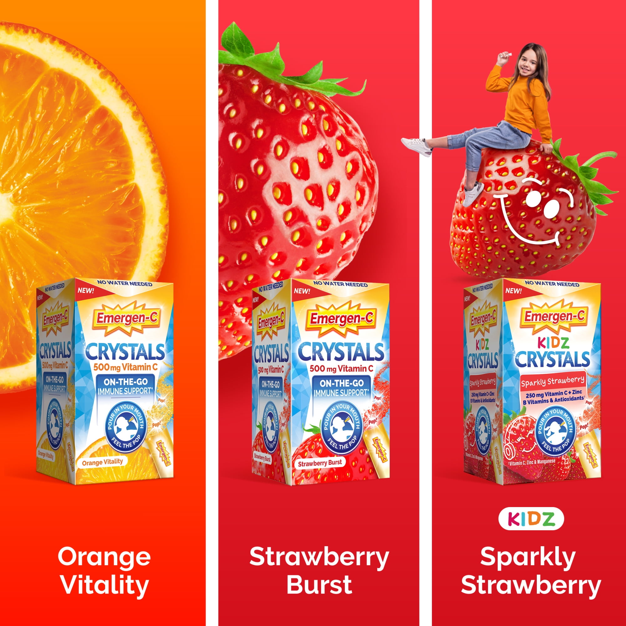 EMERGEN-C KIDZ SPARKLY STRAWBERRY VITAMIN C CRYSTALS 28 CT FOR IMMUNE SUPPORT